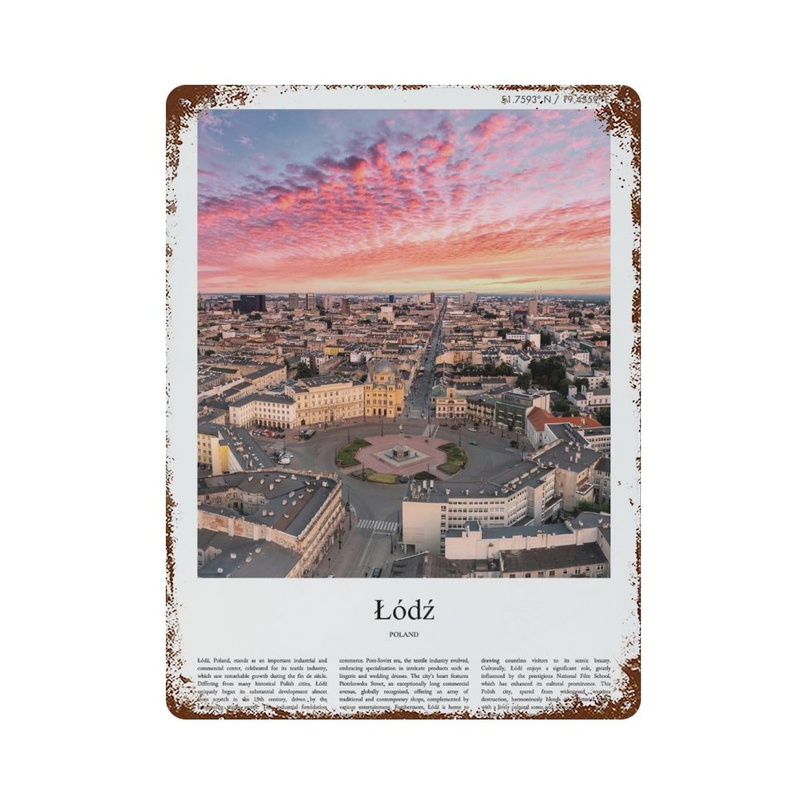 xiaoxiaoshen Łódź Poland City Scenery Wall Decor Art Metal Tin Poster Modern Home Decor Art Home Bar Shop Decorations Vintage Sign 40x30cm