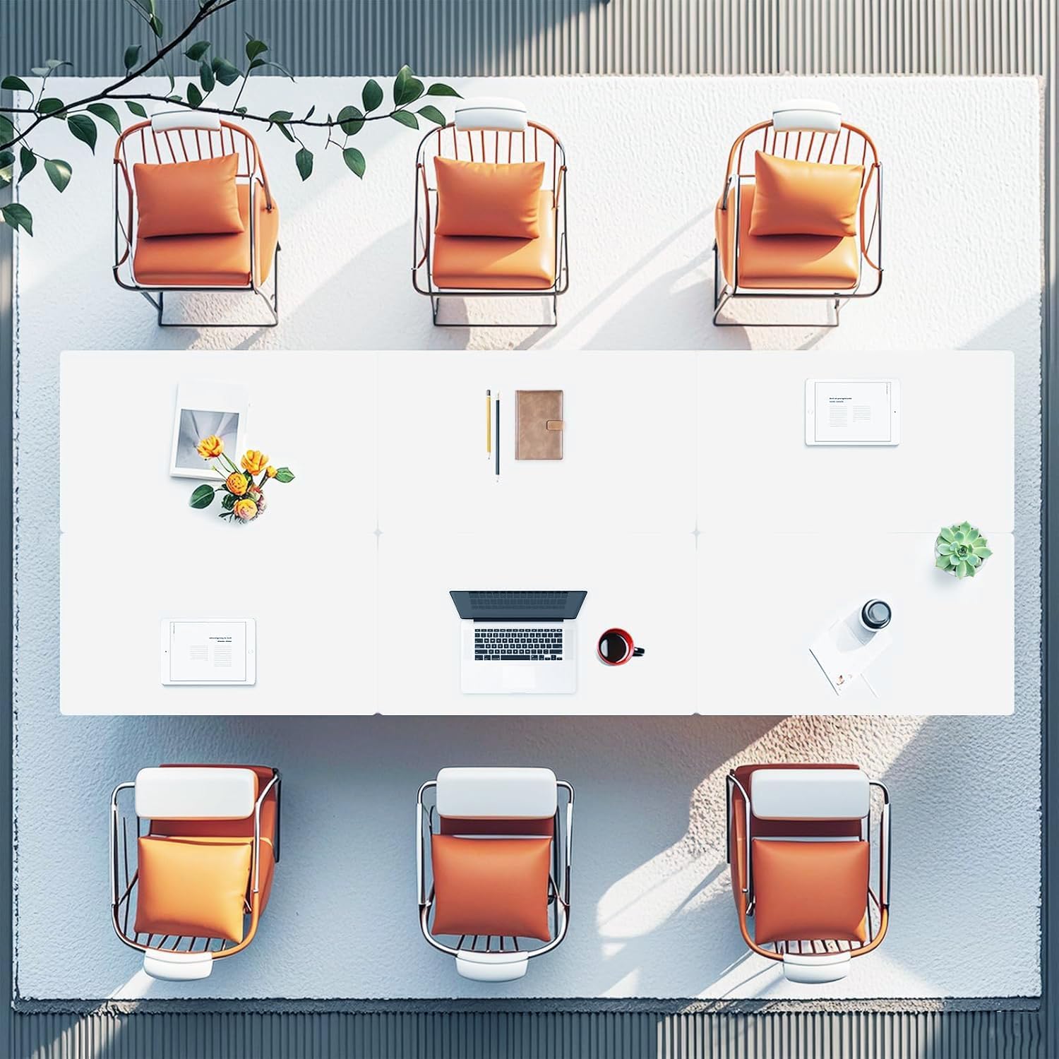 Folding Conference Table, White Conference Room Tables with Wheels, Flip Top Large Rectangular Meeting Seminar Table for 2-10 People (4, 61.0")