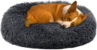 Annety Panier Chien Chat Panier Rond pour Chien Coussin Rond Confortable pour Animal pour Toutes Tailles Les Chien Chat, Taille et Couleur sont Facultatives (M, Gris Foncé)