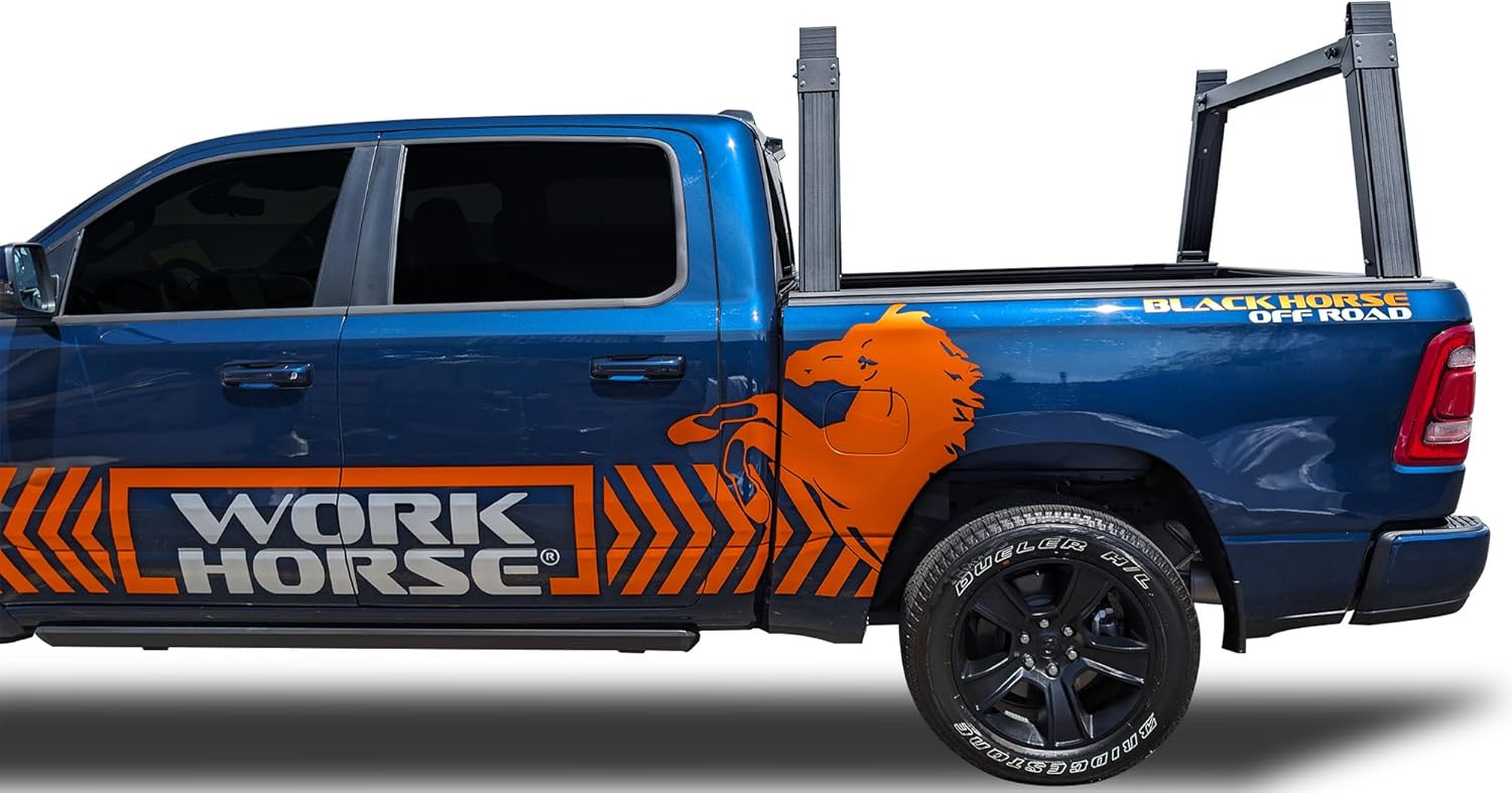 Black Horse Heavy Duty Ladder Rack Base System 5.5' Bed Black Powder Coated Compatible with All 3/4-ton Trucks with 5.5ft to 5.7ft Bed Length Not Compatible with tonneau covers-CSBURHD55B