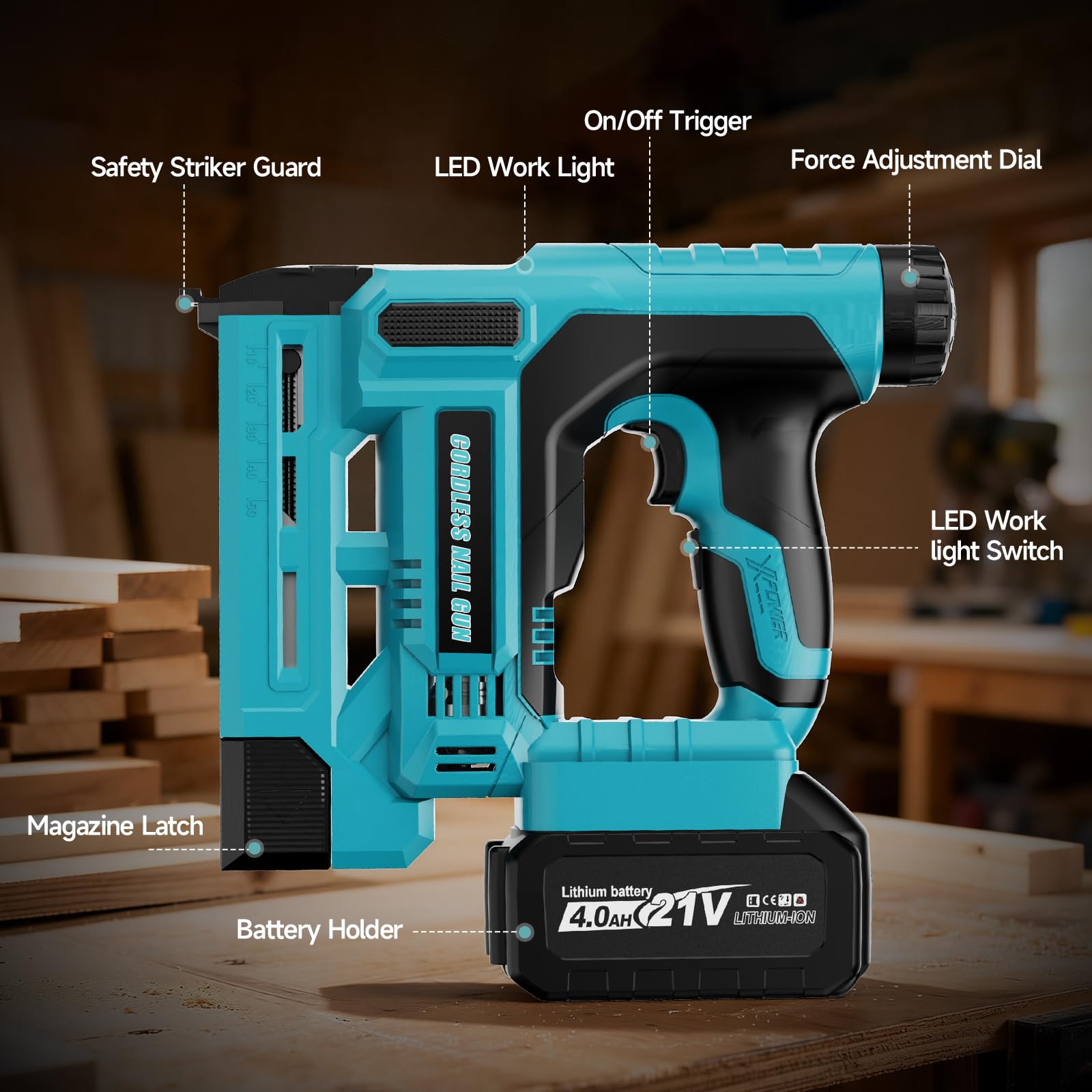 Akku Tacker Kompatibel mit Makita 18V, 18GA 2-in-1 Akku Nagelpistole mit 1x 4.0Ah Akkus, 1000 Nägel & 1000 Klammern, Einstellbare Tiefe, Profi Elektrotacker für Holz & DIY