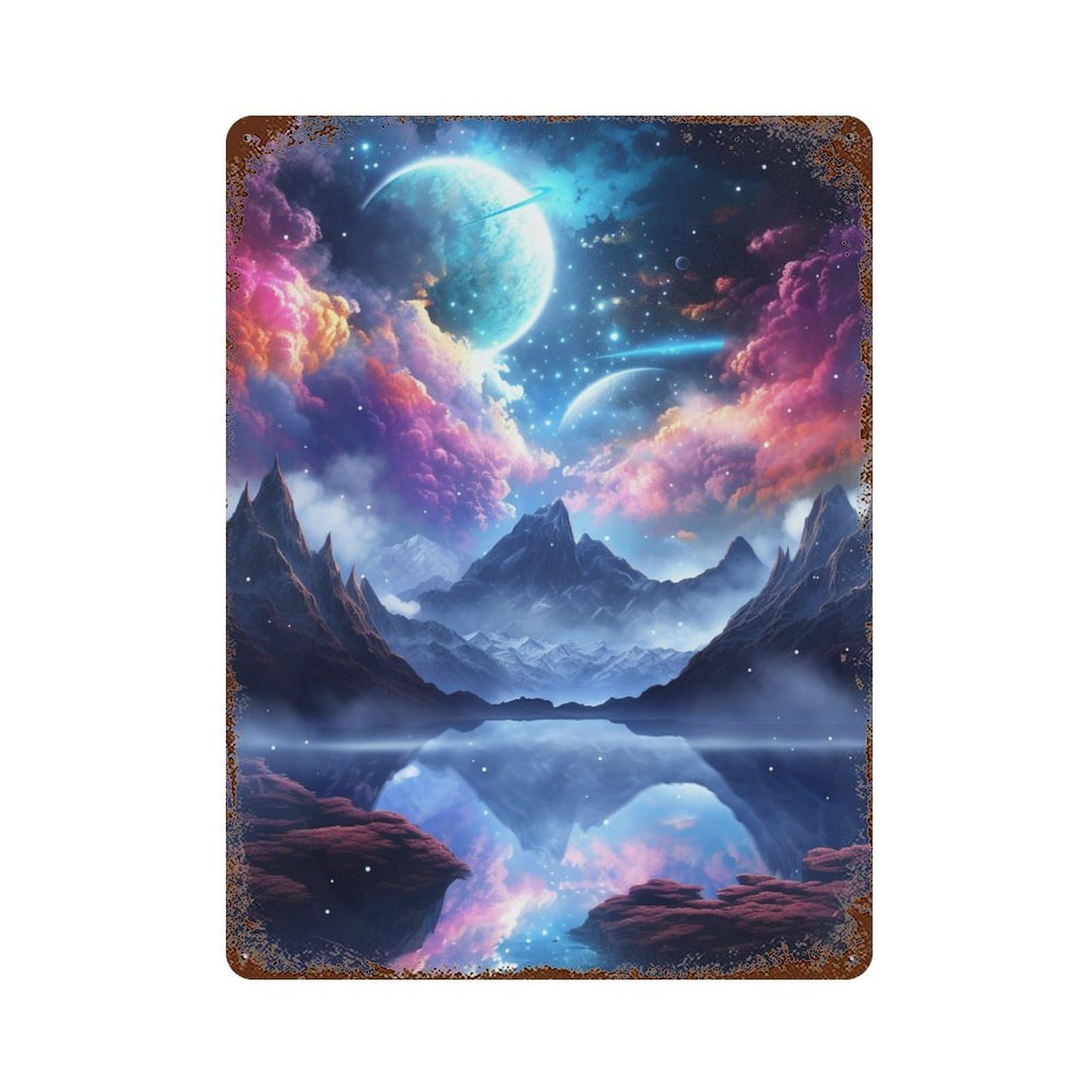 Fantasy Galaxy Reflections 15.7"x11.8" Vintage Rust Metal Sign, Novelty Wall Decor for Living Room, Hallway And Home Decor