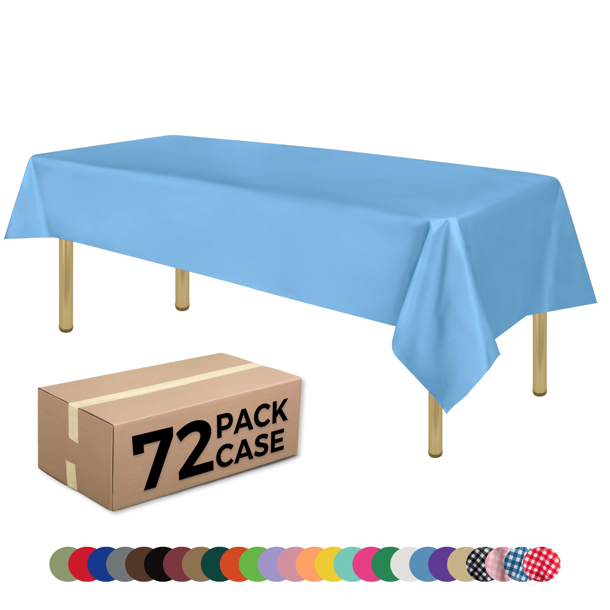 Sky Blue Standard Disposable Plastic Party Tablecloth [Case of 72] 54 x 108” Rectangle Table Cover For Indoor & Outdoor Use By Zimpleware — image 1