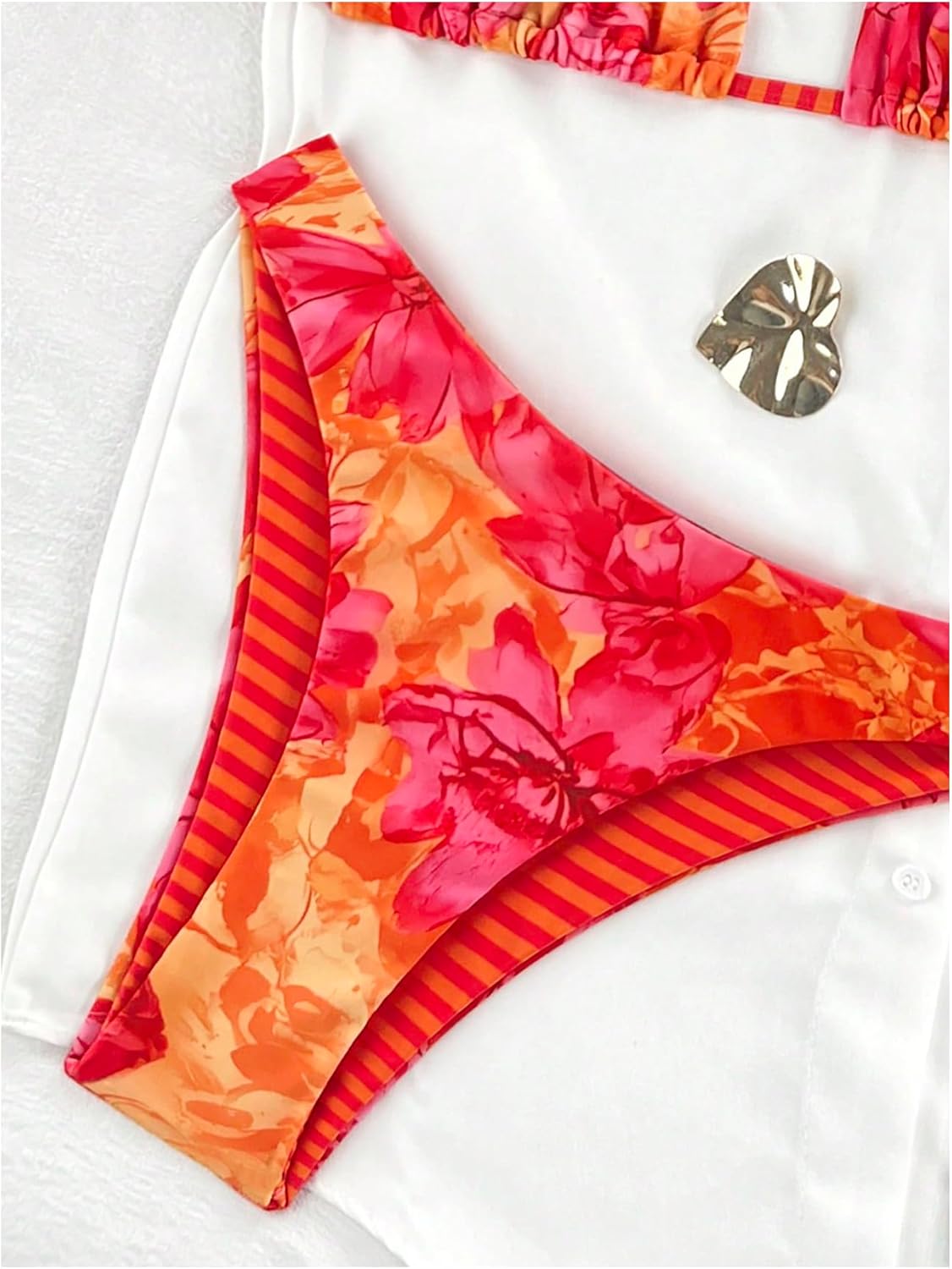 WDIRARA Women's 2 Piece Floral Halter Reversible Swimsuit String Bikini Sets Tie Backless Bathing Suit - Image 5