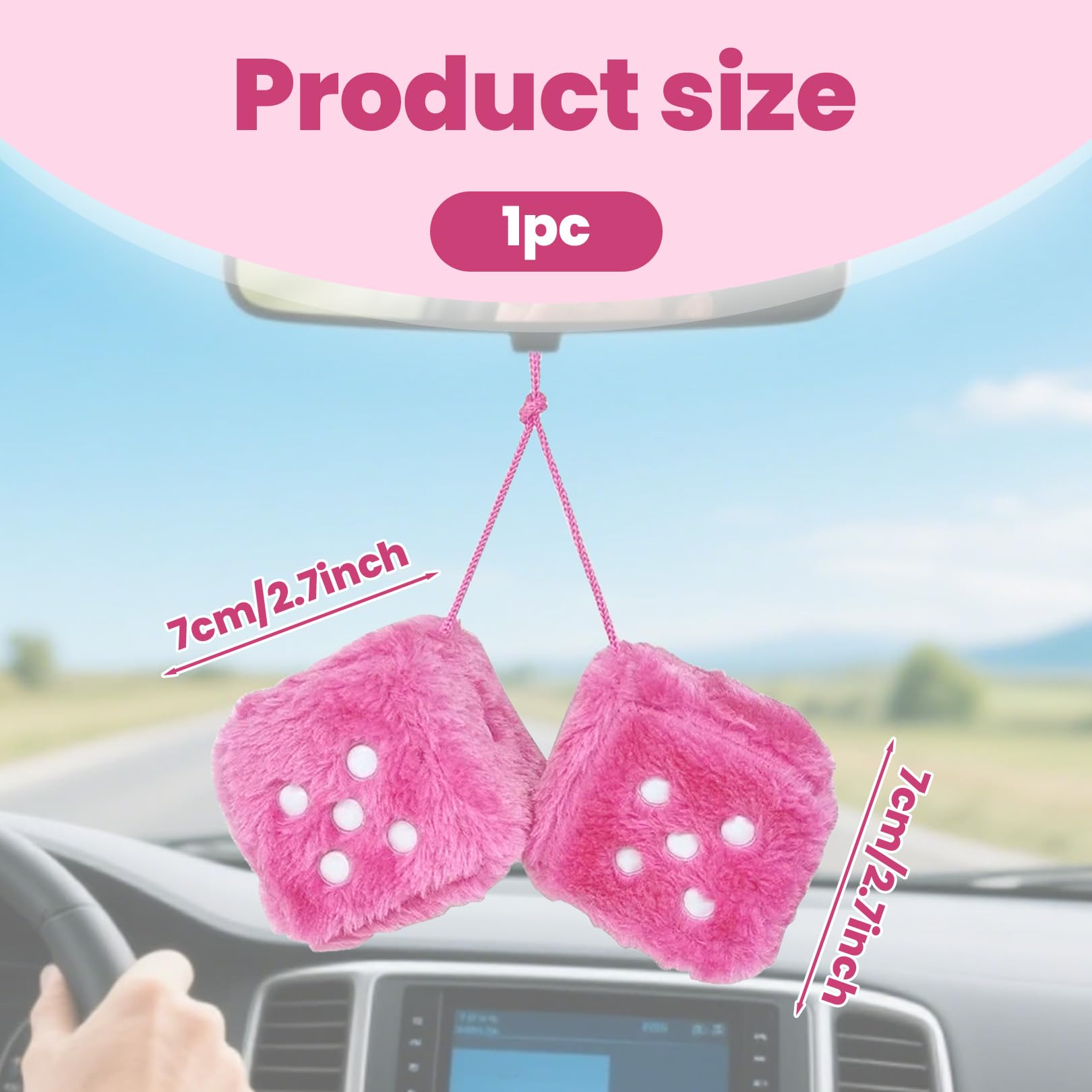 Pair 3” Fuzzy Plush Dice Furry Dice for Car Fuzzy Dice for Car Pink Fluffy Dice Car Decor Cute Soft Plush Rearview Mirror Decor Rear View Mirror Hanging Accessories for Car Interior Ornament — view 2