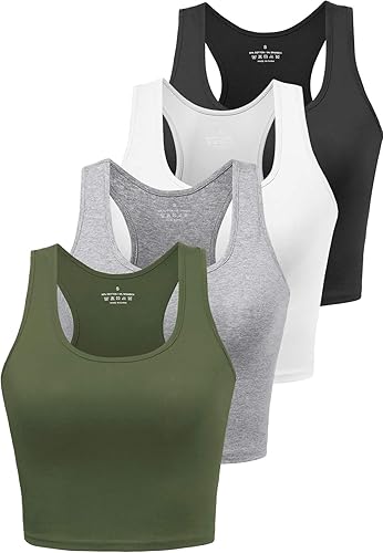 Camiseta corta de algodón para mujer, con espalda cruzada, para yoga, atlética, deportes, ejercicio, paquete de 4 unidades
