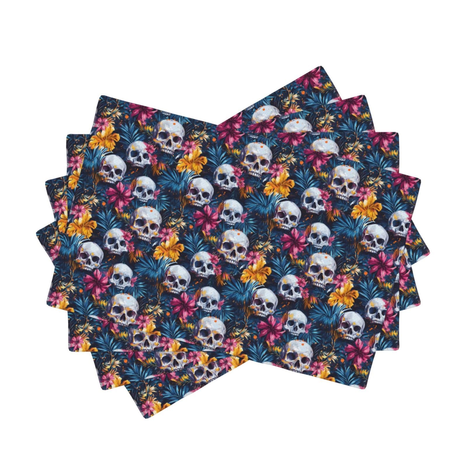 Set de table floral hawaïen en faux lin 30x45 cm lavable et résistant pour repas de fête x4