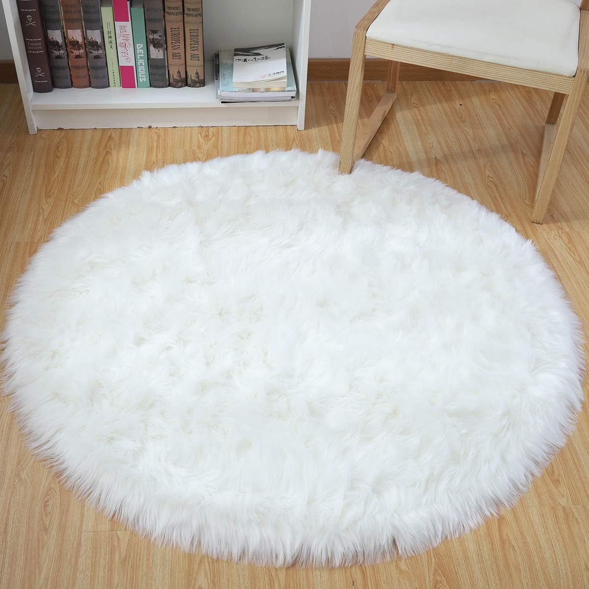 Noahas Faux Sheepskin Area Rugs Silky Long Wool Carpet for Living Room Bedroom, Children Play Dormitory Home Decor Rug, 3 Feet, White
