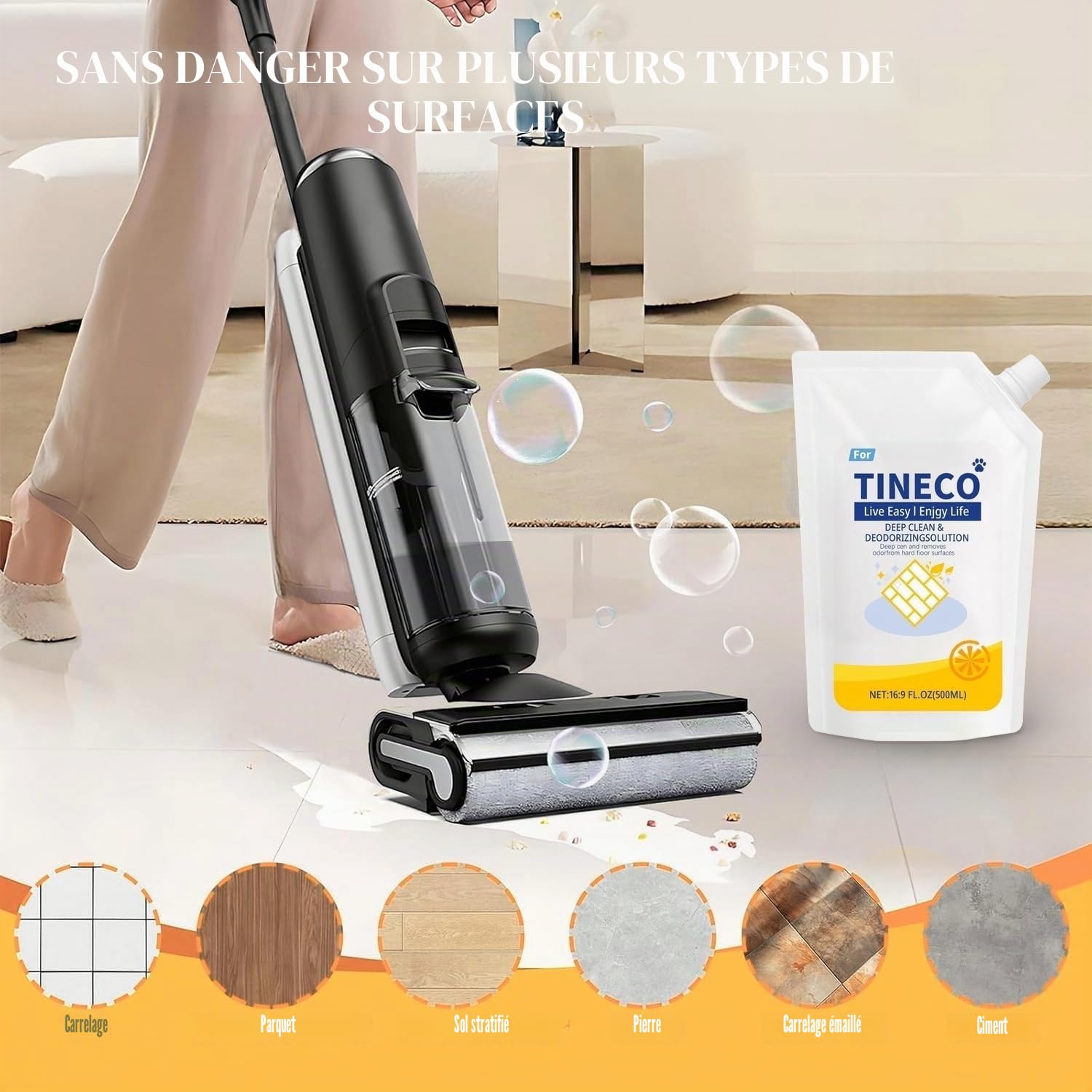 Recharge de solution nettoyante pour sols 500 ml, lot de 3, compatible avec Tineco iFloor 2/3 Breeze/S3/S5/S5 Pro 2/S6/S7 Pro - Nettoyant neutralisant les odeurs au parfum citronné