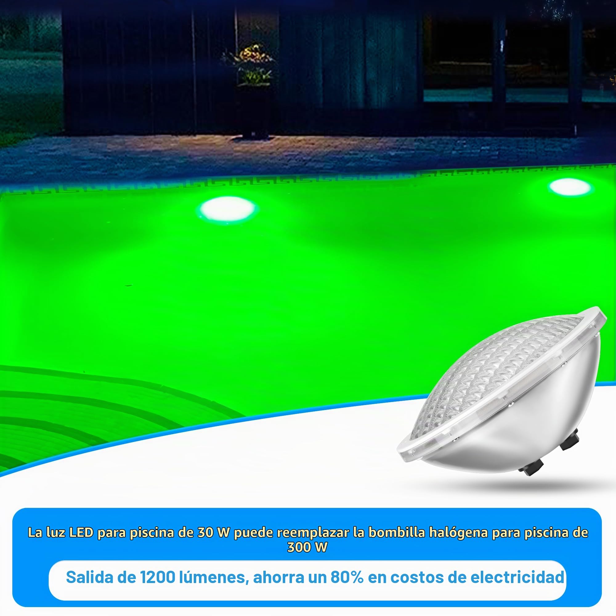 Foco Piscina LED PAR56 Sumergible, 30W RGB Lámpara de Piscina Regulable Cambio Color 1200lm, Temporizador 2/4/6H, Acero Inoxidable 316 Iluminación para Piscinas con Remoto, 12V AC