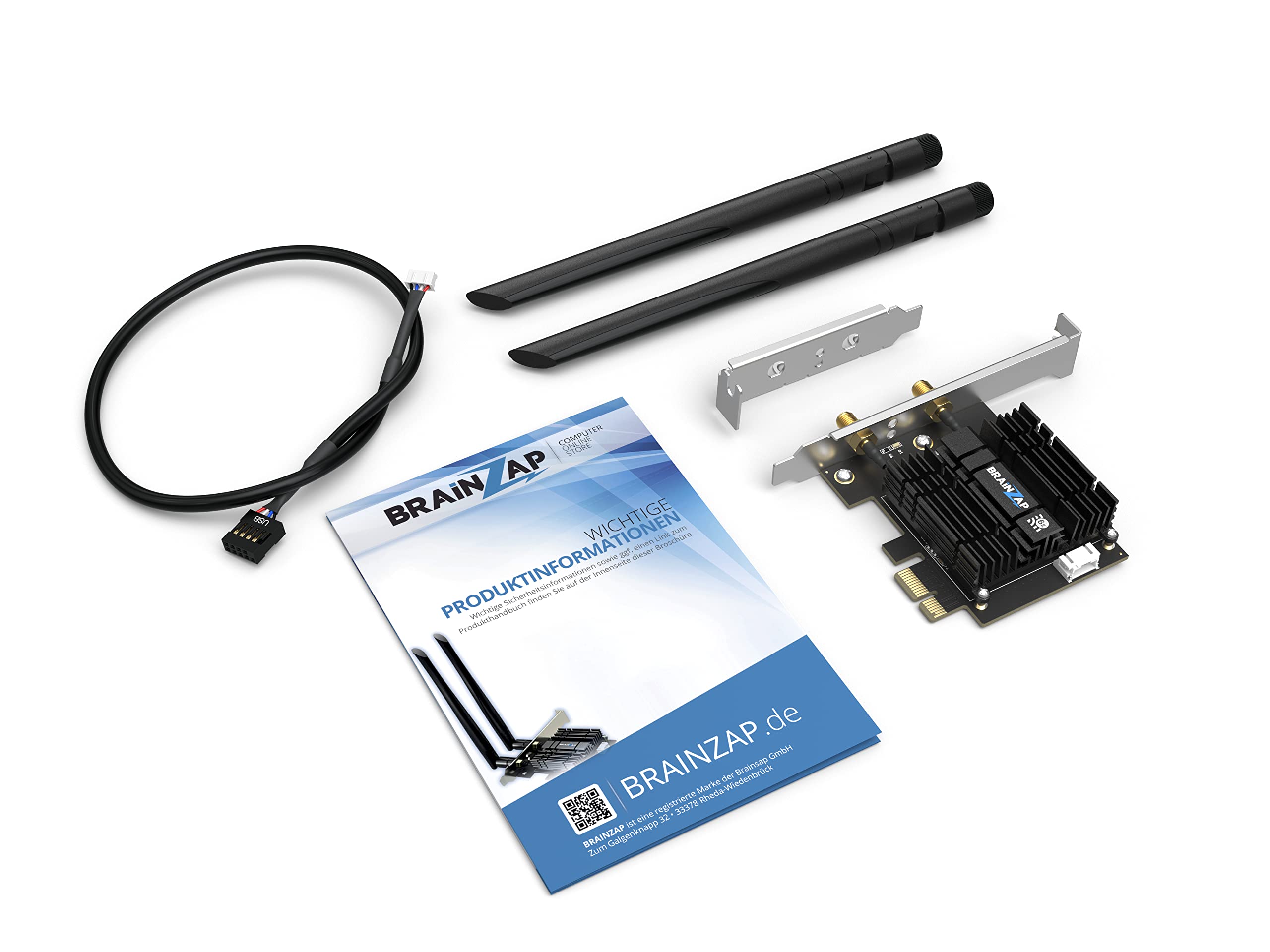 BRAINZAP Carte réseau PCIe PCI-Express 3000 Mbit/s WiFi 6 E 2,4/5/6 GHz Trie-Band Intel AX210 Carte réseau PC 802.11ax/ac/a/b/g/n Bluetooth 5.2