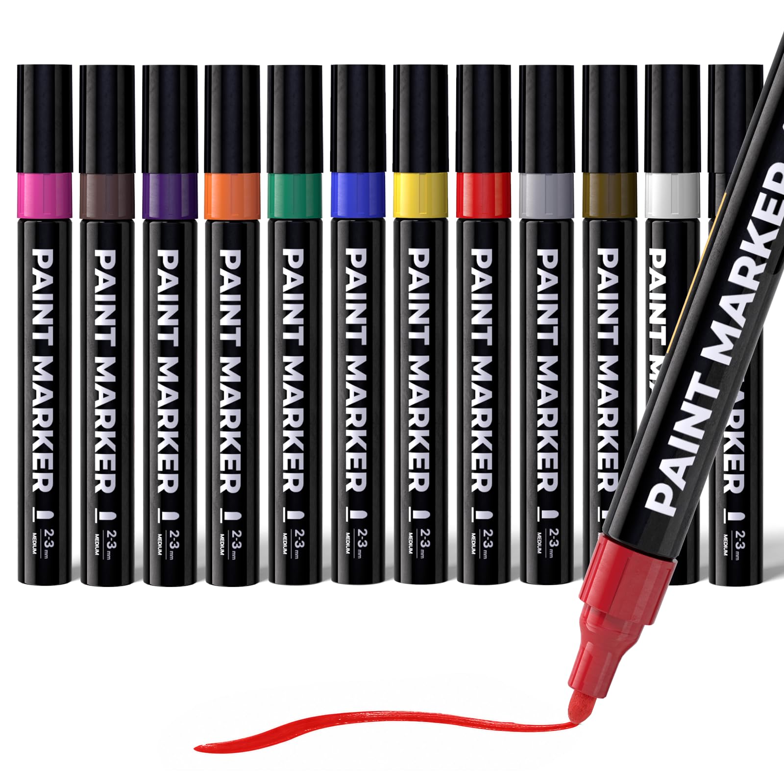 Marsrock Paint Pens, 12 Colors Oil Based Permanent Paint Markers Medium Tip