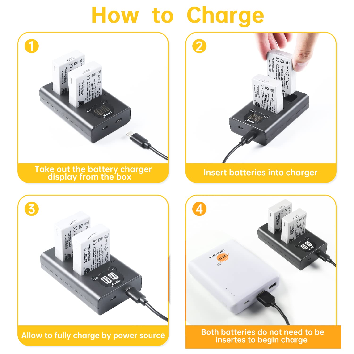 DSTE Set 2 Batterie E Caricabatterie Dual USB Per Canon LP-E5 – Compatibile EOS 450D, 500D, 1000D, Rebel XS, XSi, T1i - 3