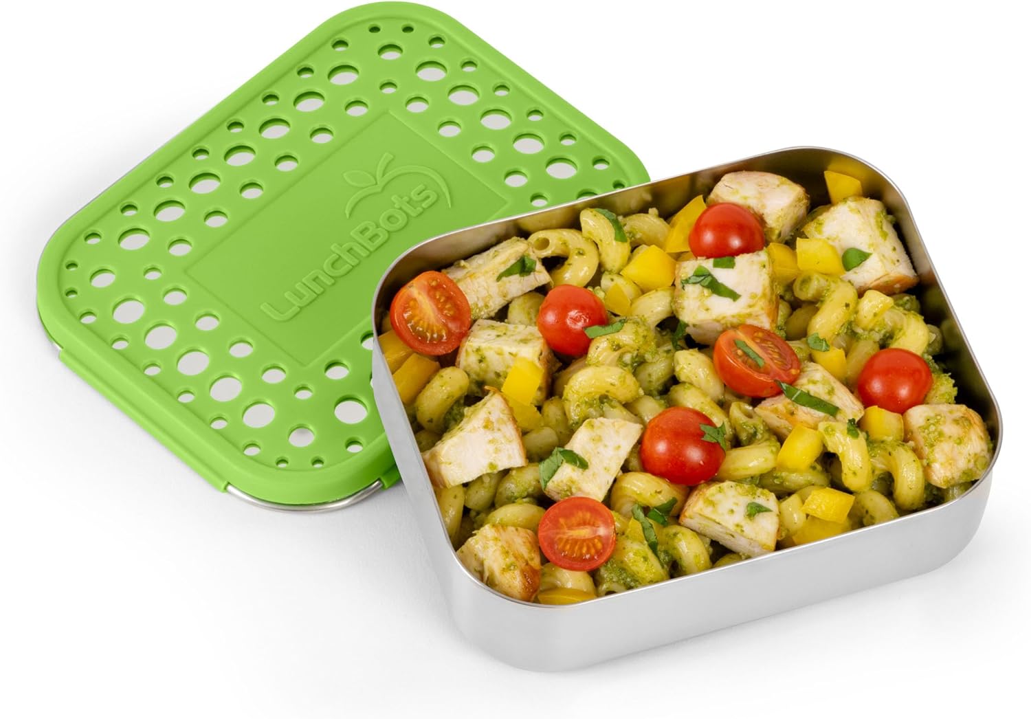 LunchBots Medium Uno Stainless Steel Sandwich Container - Open Design for Wraps - Salads or a Small Meal - Eco-Friendly - Dishwasher Safe and BPA-Free - Green Dots