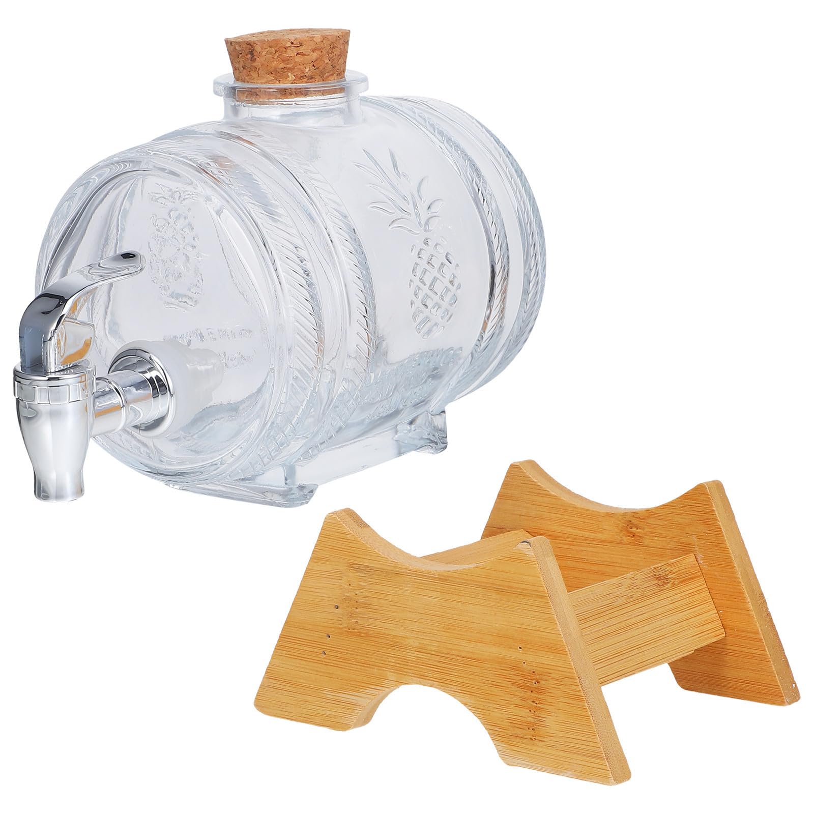 Dispenser Vino in Vetro da 1kg con Supporto in Bambù e Rubinetto, Contenitore Elegante per Conservare e Servire Bevande a Feste e Matrimoni