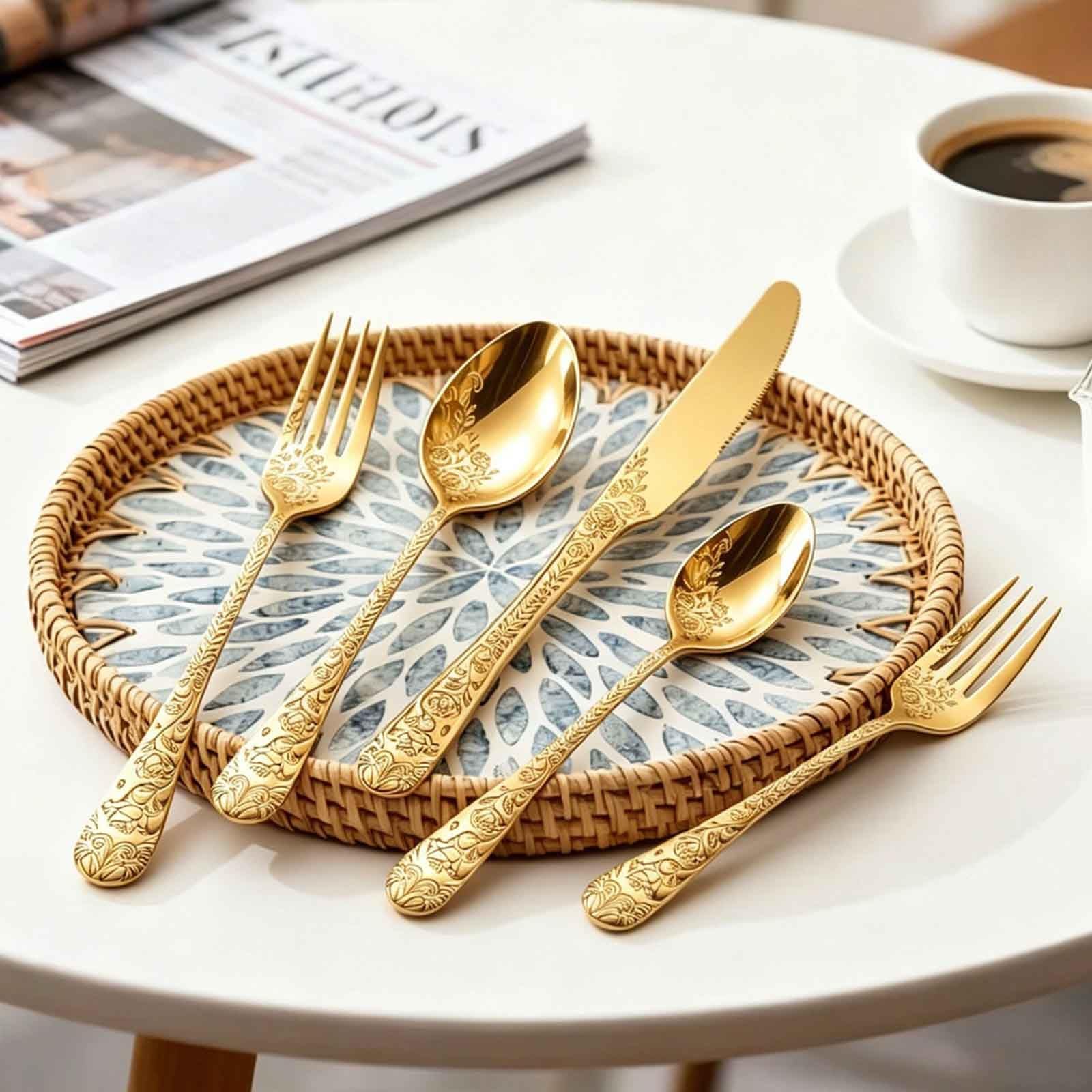 Lot De 30 Couverts En Acier Inoxydable De Qualité Supérieure, Pour 6 Personnes, Avec Couteau, Cuillère Et Fourchette,polis Et Passent Au Lave-vaisselle(Rose Gold)