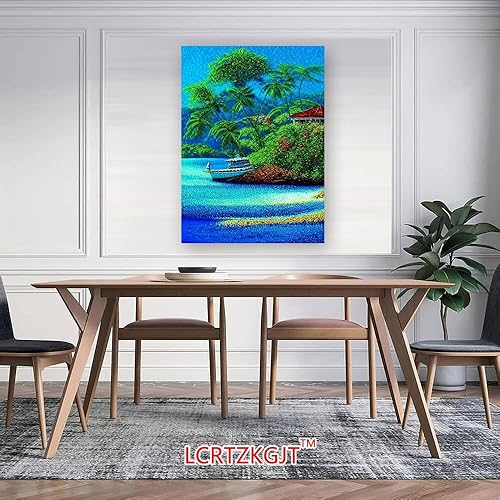 Miniatura 2 de 8X10 Isla de Roatán Honduras Puntillismo Estilo Tropical Destino Sala Dormitorio Oficina Decoración habitación de los niños impreso foto papel cartel