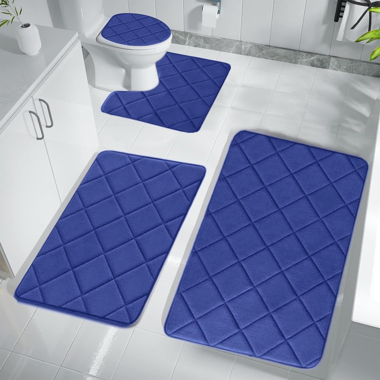 Bath Rugs Sets 4PCS Memory Foam Bath Mat with Non-Slip Bottom Super Absorbent Soft Quick-Dry Bathroom Mats for