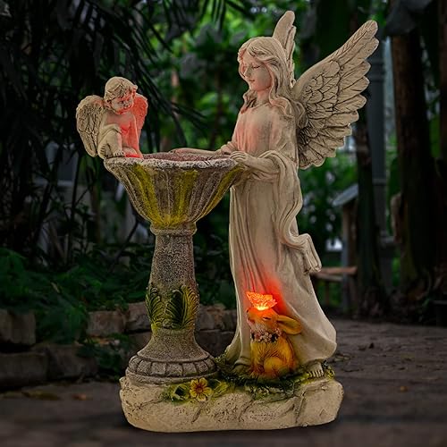 IOKUKI Estatuas solares de jardín, figura de ángel impermeable con luces que cambian de color, esculturas y estatuas de jardín, estatuas de resina