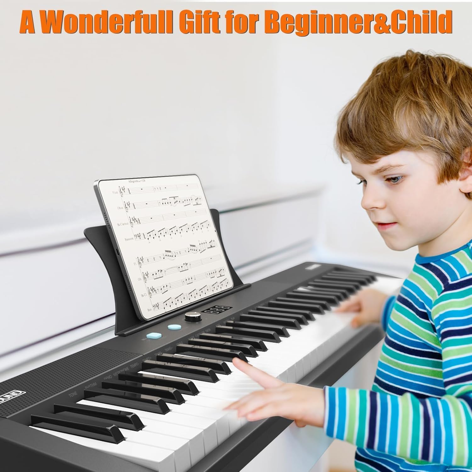 61 Key Portable Electric Keyboard Piano with Keys, Power Adapter, Built-in Speakers, Headphones, Stand and Stool, Perfect for Beginners and Professionals, Ideal Gift for Birthdays