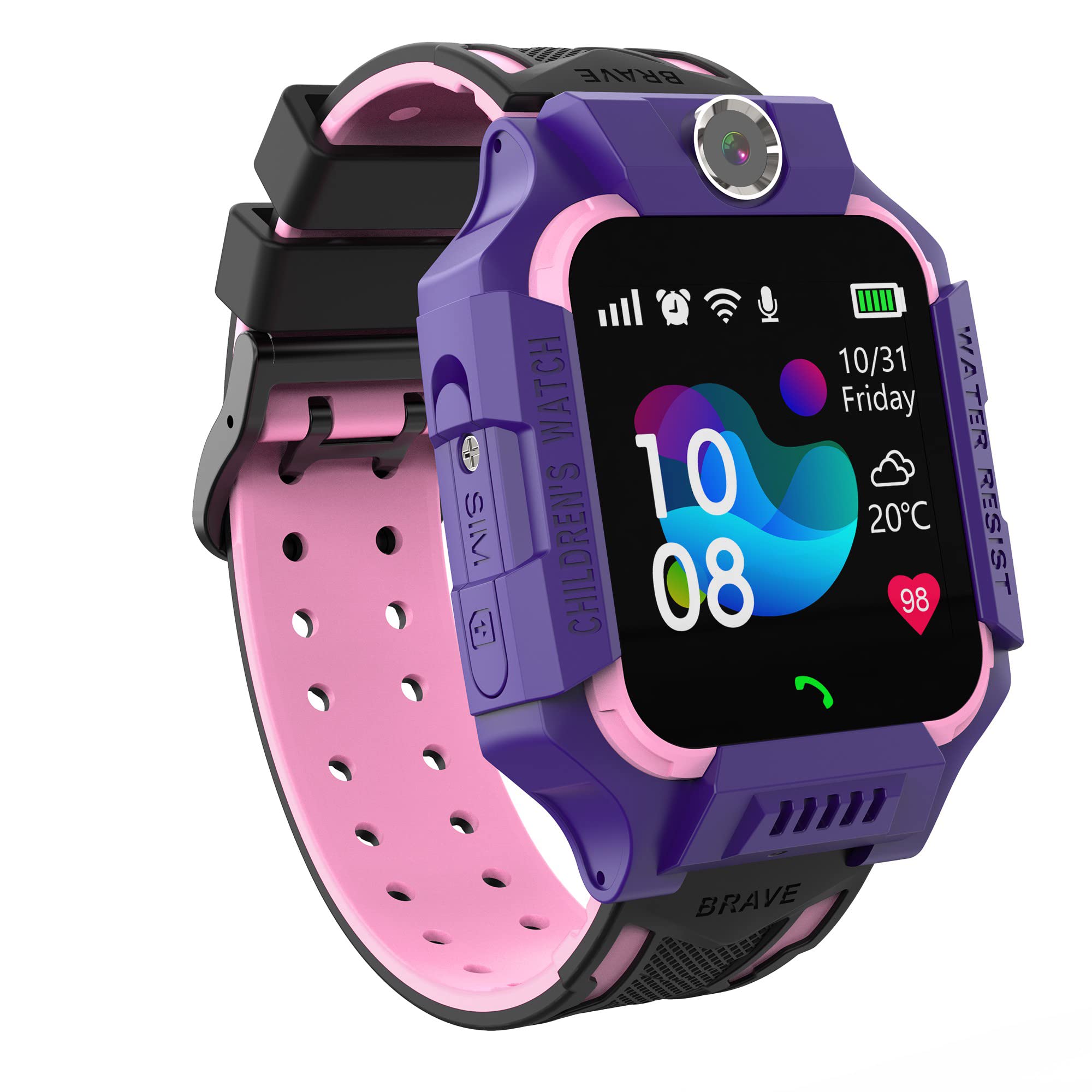 WEARFIT Champ 2G Flash Kids GPS Tracker Waterproof Watch LBS Tracker for Boys Girls for 3-12 Year Old with SOS Alarm Call Voice Chat Touch Screen and Parental Control (Purple)