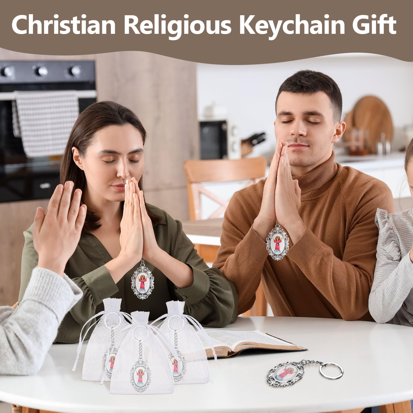 Llavero de metal con texto en inglés "Divine Child Jesus", grabado para bautizo, recuerdo conmemorativo de primera comunión, regalo religioso cristiano