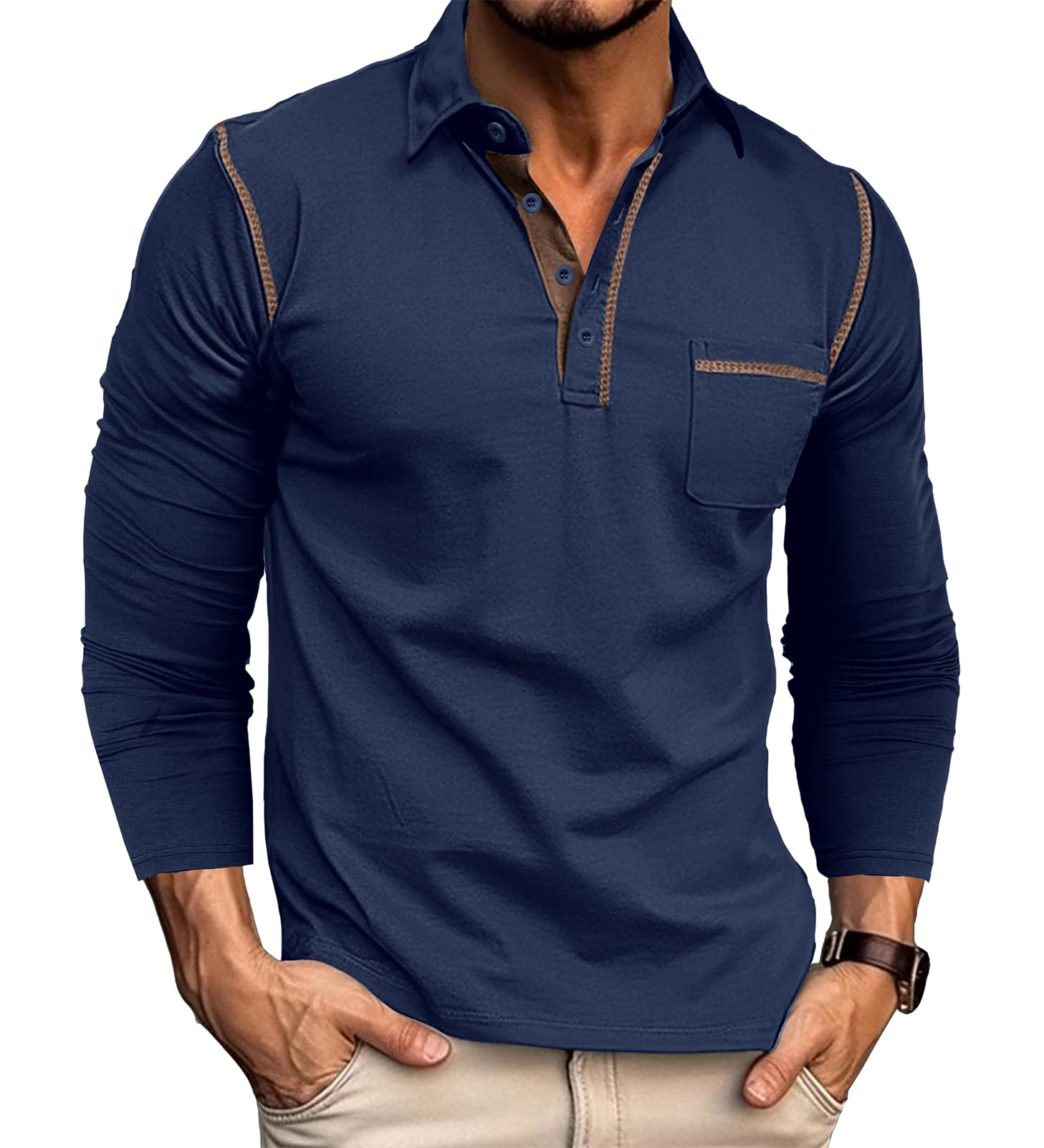 Poloshirt Herren Langarm Polo Shirt Langarmshirt Herren Baumwolle
