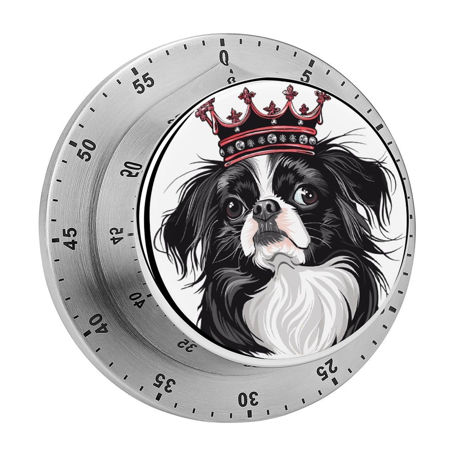 Japanese Chin Dog Wearing Crown Mechanical Rotary Timer, Used for Daily Timing