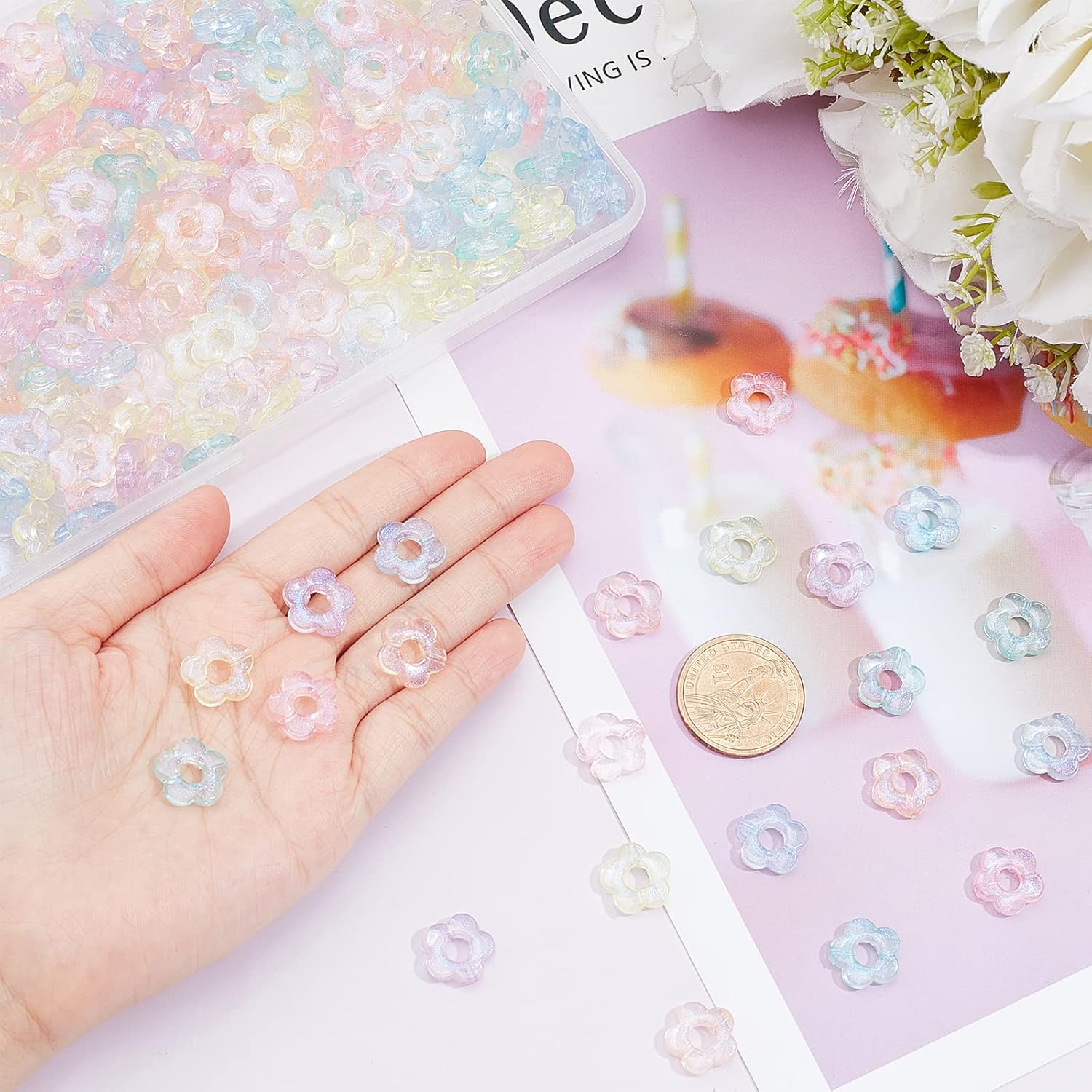 arricraft 300 Pcs Acrylic Flower Beads, Colorful 5-Petal Flower Shape Spacer Beads for DIY Craft Necklaces Bracelets Jewelry Making - Image 3