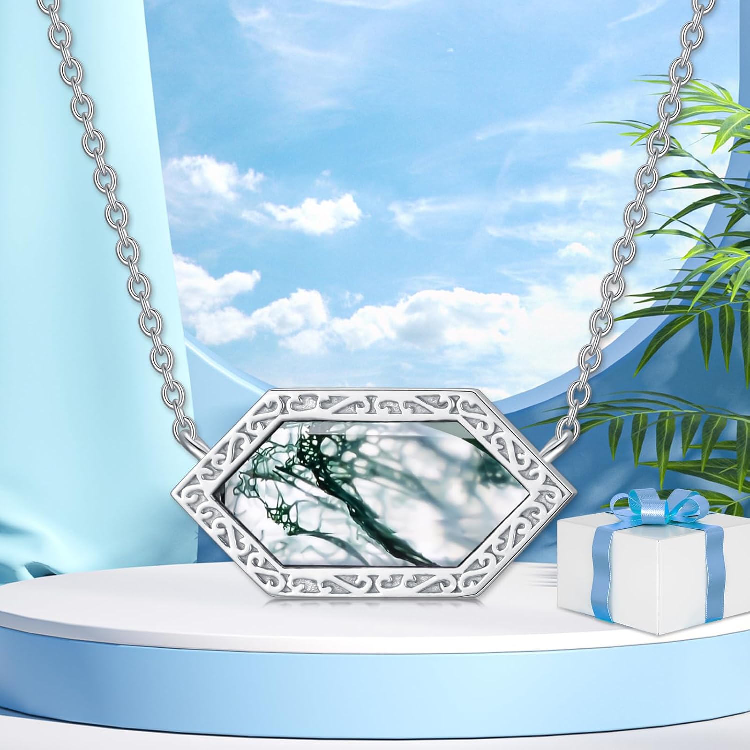 Natural Moss Agate Necklace 925 Sterling Silver Green Moss Agate Hexagon Cut Genuine Gemstone Jewelry Gifts for Women - Image 7