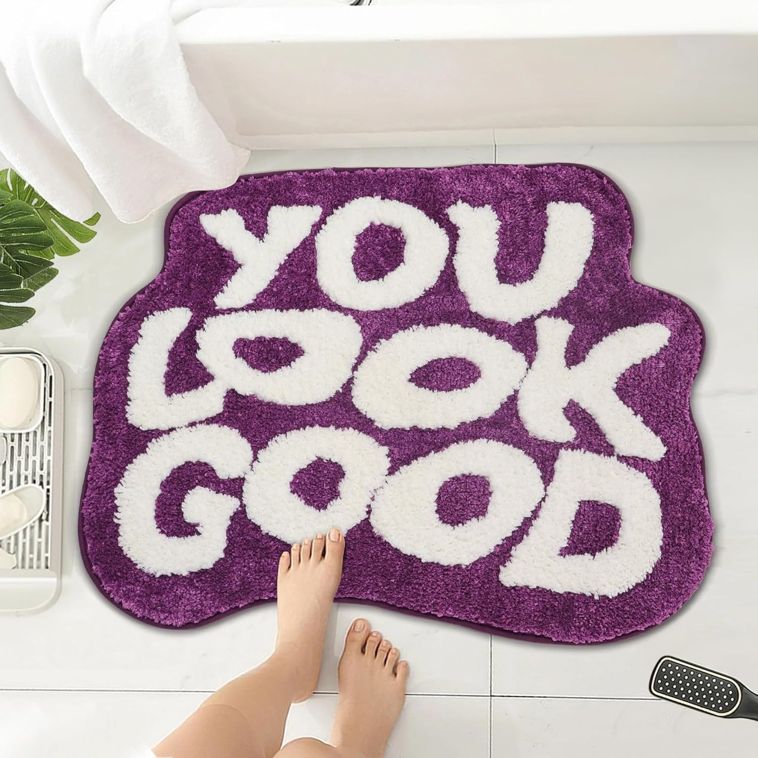 GYFGRTQ Long Bath Mat for Bathroom Humorous Runner Rug for Bathtub Dorm Shower Modern Decorative 20x60 Inch, Purple, 1'8" x 2'3" (irregular)