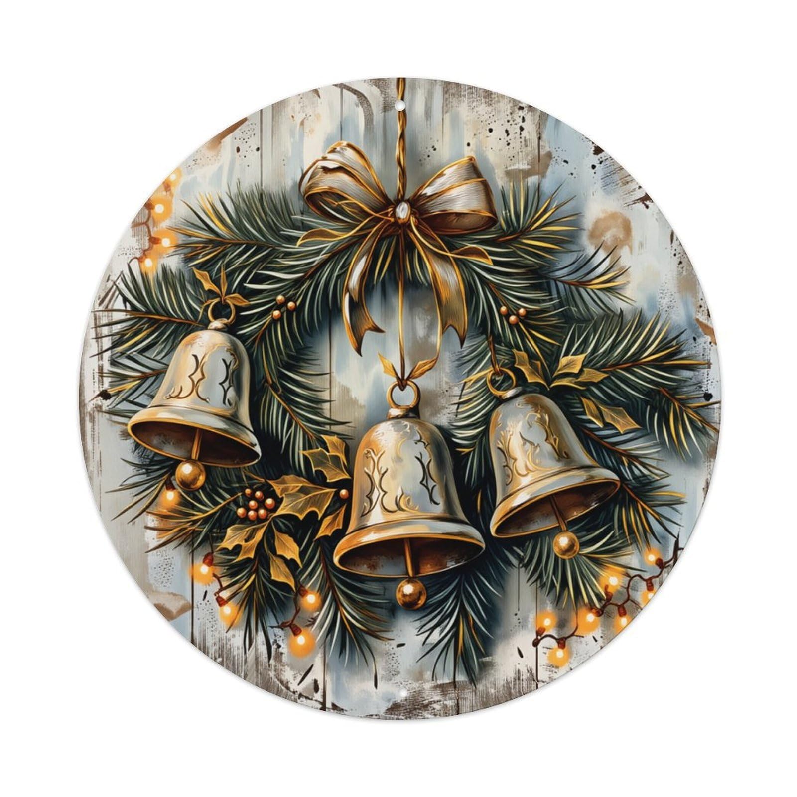 Christmas Bell Wreath Decor Round Tin Sign Retro Metal Sign for Cafe Bar Pub Home Game Room Gym Club Wall Decoration Vintage Metal Poster 8x8 Inch