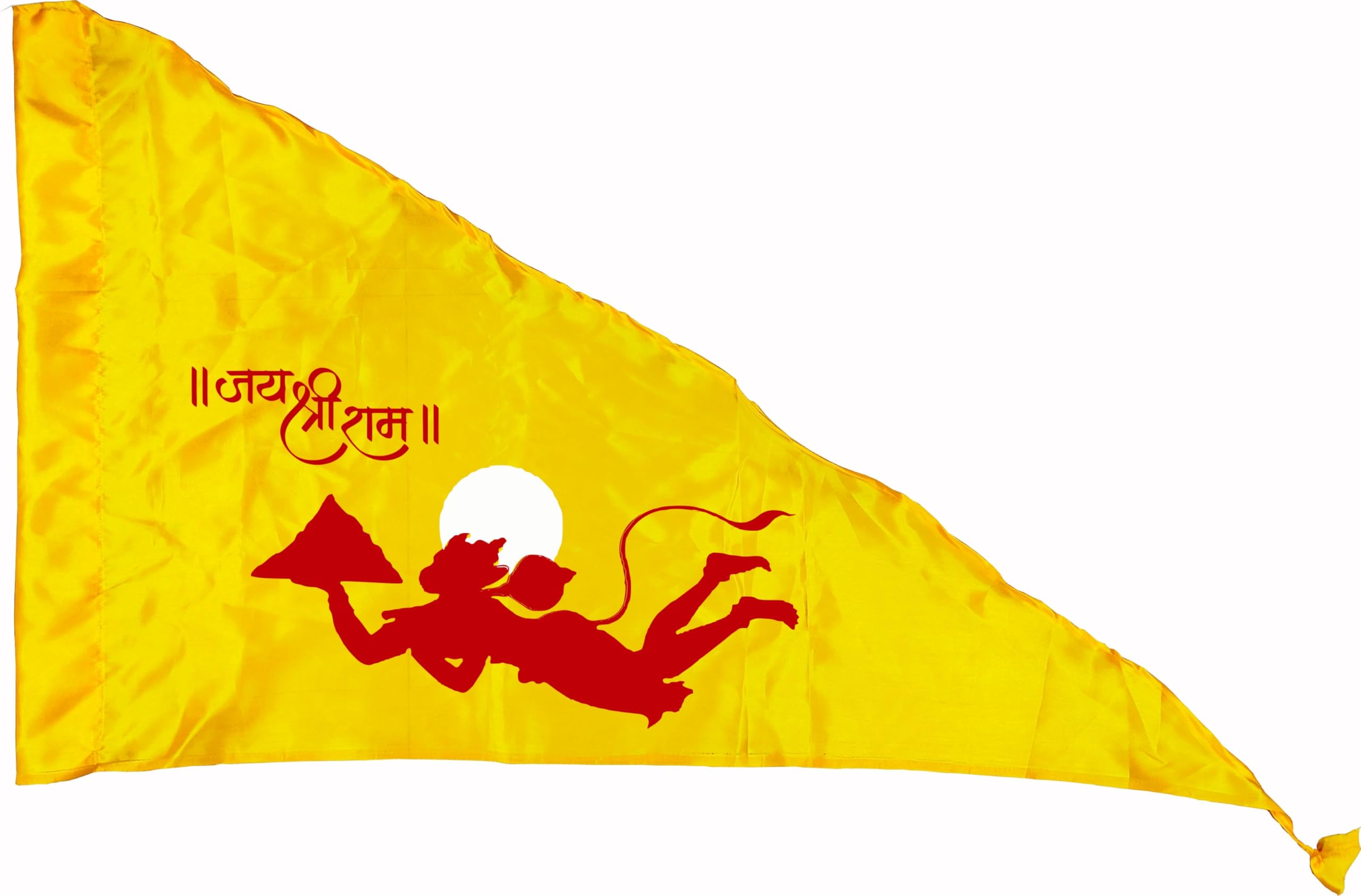 La Jarden® Golden Yellow Bajrangbali flag 18x27 inches, Jai Shree Ram Printed RED Hanuman Dhwaj carrying mountain/Pataka Religious, Spiritual Celebration Purpose Rich yellow flag, Saffron flag, Temple flag | Two color printed (Bright RICH Yellow)