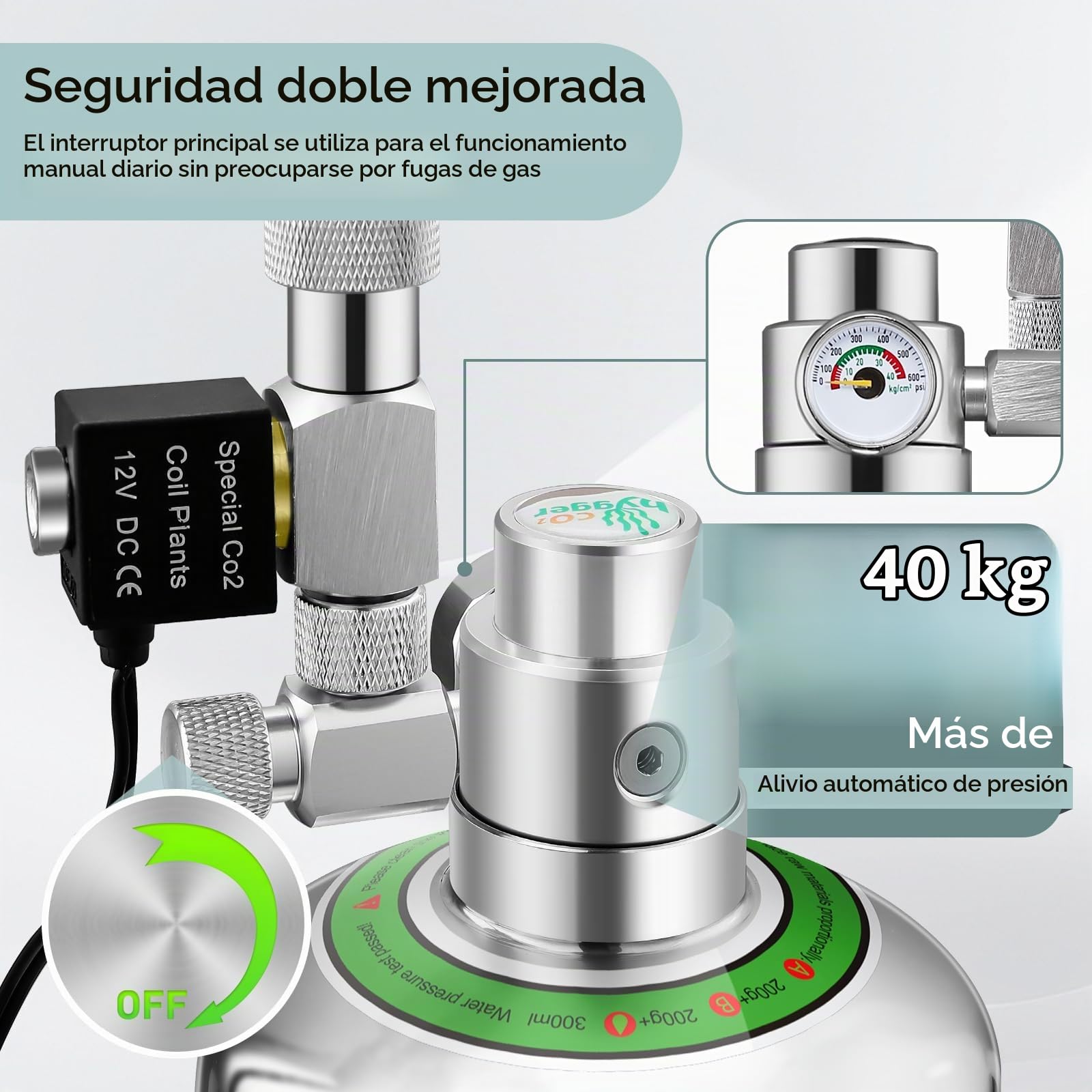 5L Sistema Generador co2 Acuario, Kit Reactor Dióxido para Tanque 60L-300L | co2 reactor Carbono con regulador co2 Acuario, válvula de Aguja, solenoide y medidor de Burbujas, para Plantas de Acuario