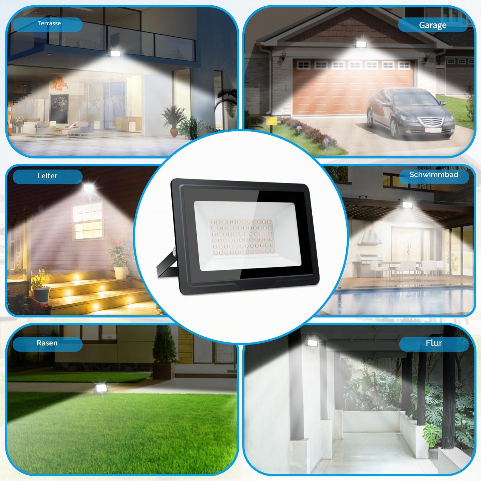 4PCS 50W LED Strahler Außen, 6000K Kaltweiß 5000LM IP66 Flutlicht | LED Außenfluter 120° Breitem, Aluminiumgehäuse, 50000h Lebensdauer, LED Fluter für Außenbereiche Innenhof Garten Garage Hotel