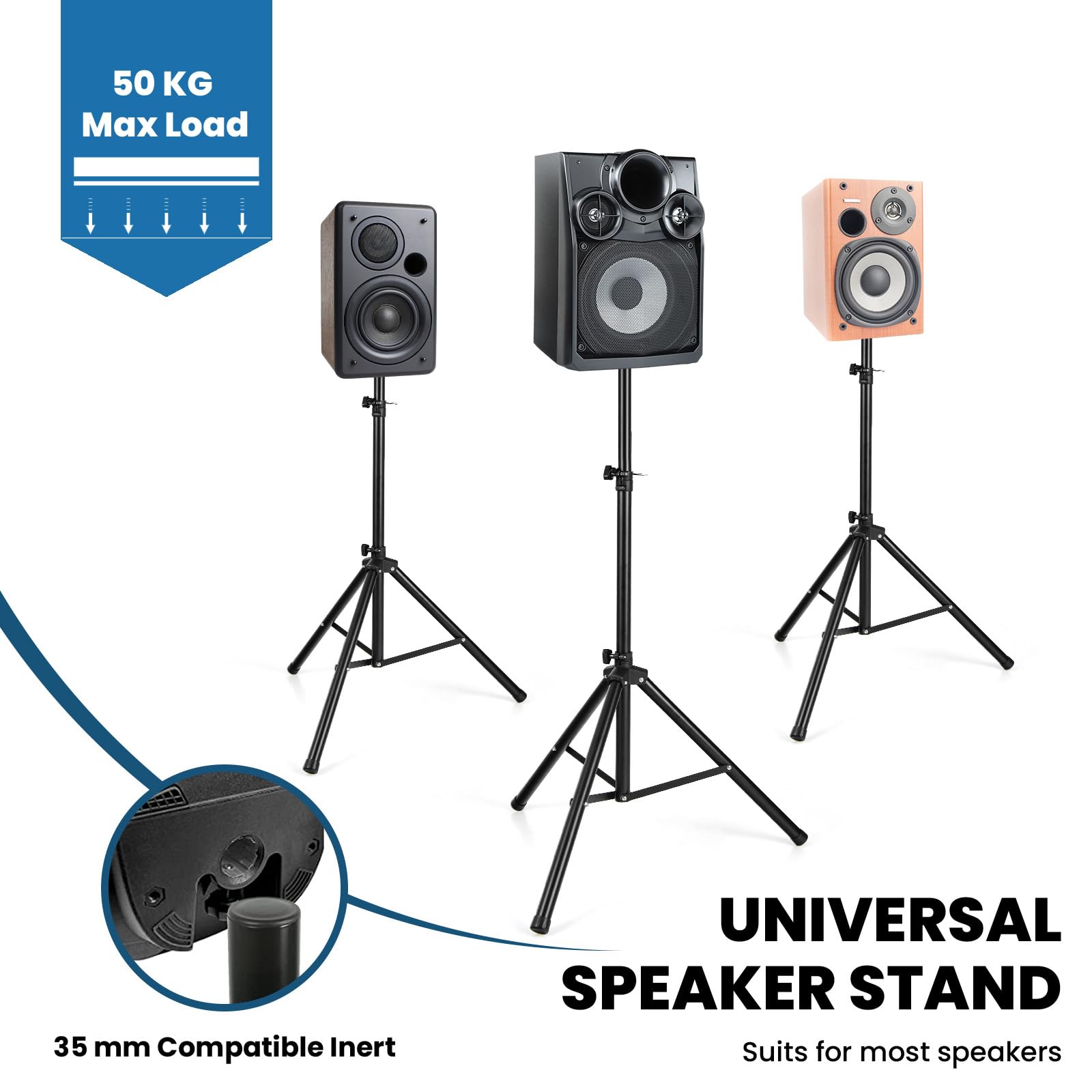 KOMFOTTEU Soporte de Altavoz Plegable, Trípode para Altavoces con Altura Ajustable de 122-186 cm, Soporte de Suelo de Metal con Carga de 50 kg, para Audio, Fiestas, Estudio de Música