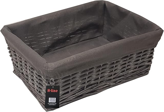 LARGE Grey Wicker Willow Storage Basket with Cloth Lining Ideal for Christmas / Easter / Newborn Gift Hamper, Make Your Own Hamper
