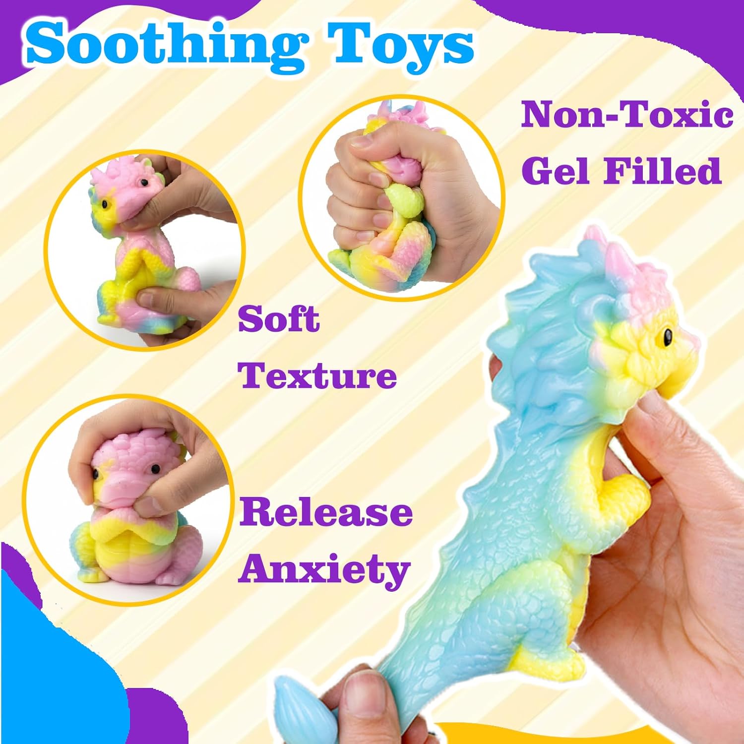 Squishy Fidget Stress Dragon Toy, Kawaii Sticky Stress Toys, Fidget Desk Toys, Easter Basket Gifts & Perfect Desk Accessory Home Decor for Kids Adults (Dragon)
