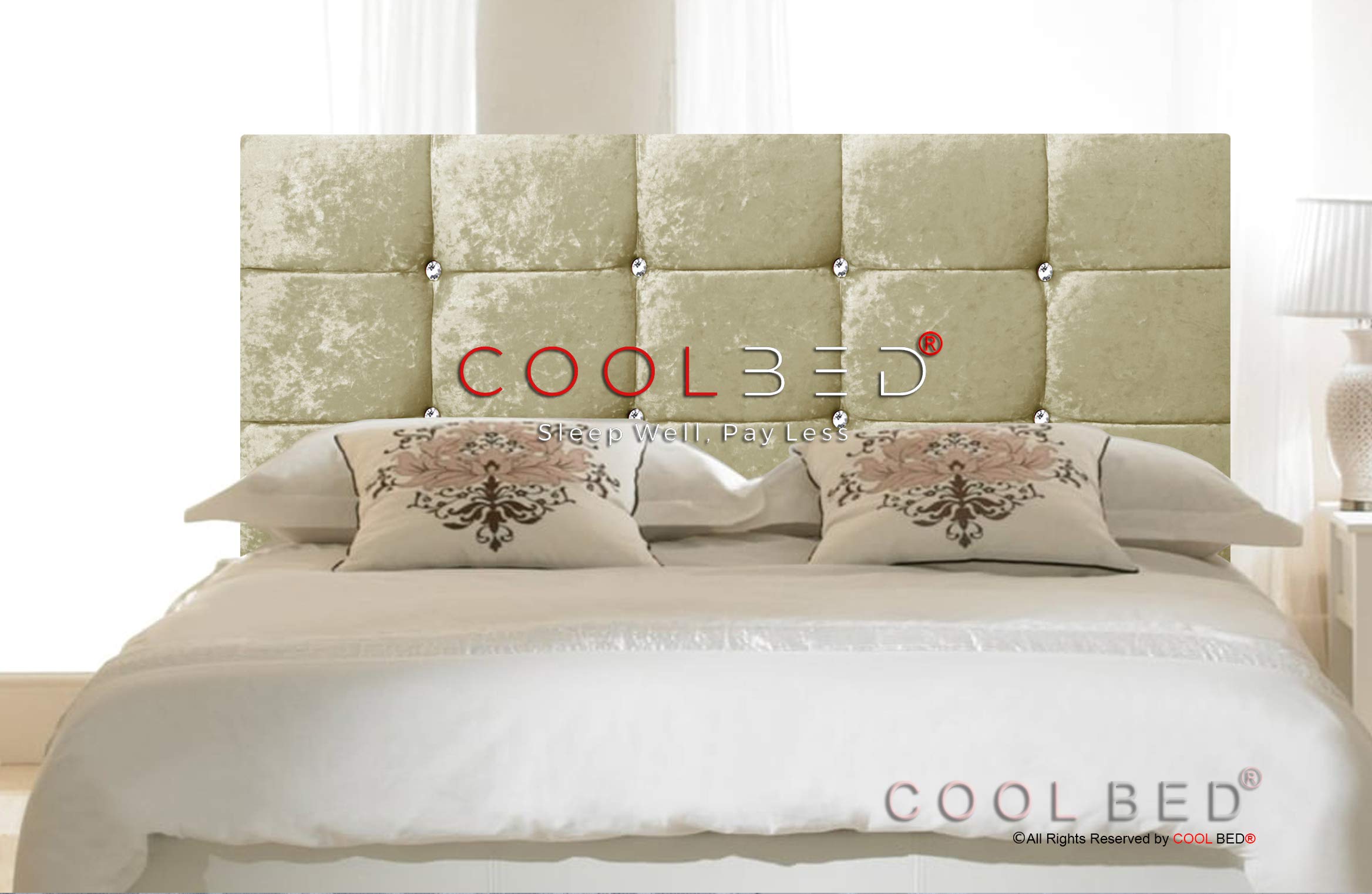 CRUSHED VELVET CHESTERFIELD CUBE HEADBOARD FOR DIVAN BED IN 20" AND 26" HEIGHT (26" - CREAM, KING SIZE (5FT))