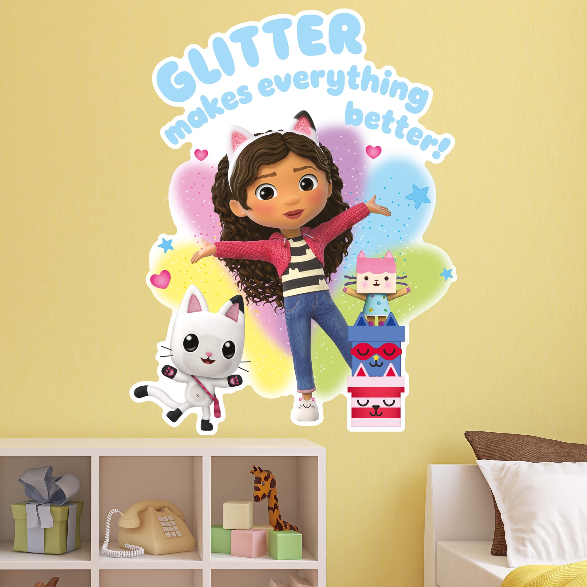 Themed Gabby's Dollhouse Wall Sticker - Gabby and Friends Glitter Graphic Wall Art Kids Decal (120cm height x 95cm width)