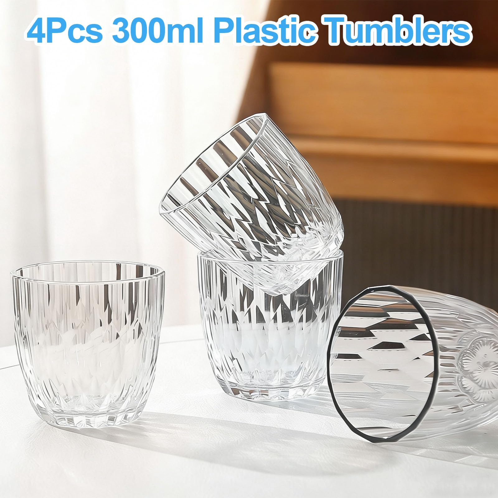 Zestaw 4 szklanek do whisky, 300 ml, plastikowe szklanki na wodę, wielokrotnego użytku, akrylowe, do soku z czerwonego wina, mleka, latte, macchiato, na imprezę