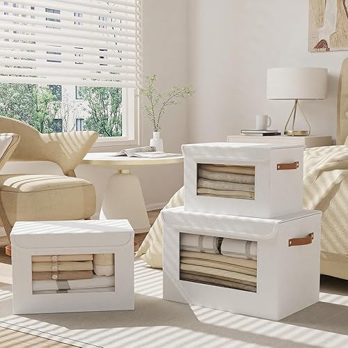 Miniatura 3 de Cestas de almacenamiento plegables con tapas, 13 x 9.1 x 7.9 pulgadas, organizadores de armario para mantas de calcetines, sombreros, cajas de