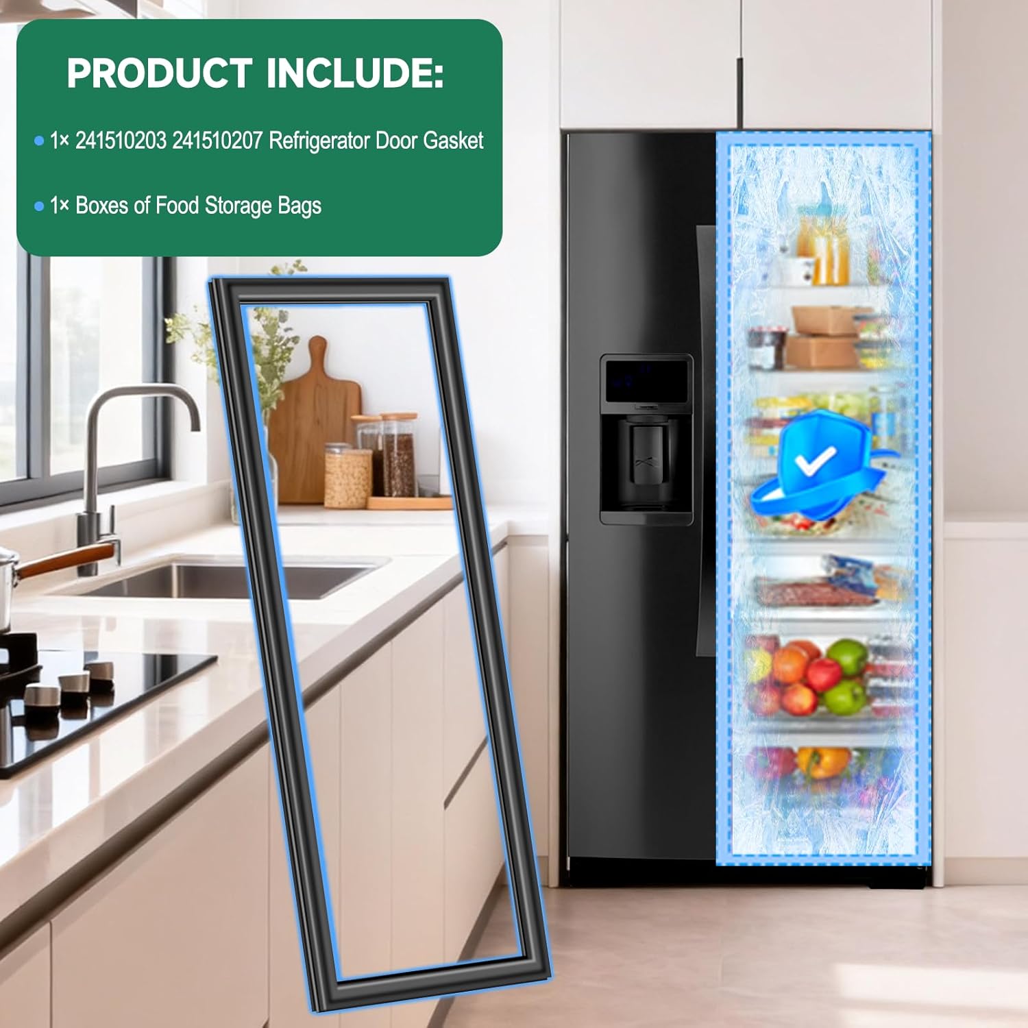 UPGRADED 241510203 241510207 Refrigerator Door Gasket Replacement Compatible with 241510205 Frigidaire, Kenmore Refrigerator Door Seal, Replaces Part Number 7241510203 4997189 Freezer Door Gasket