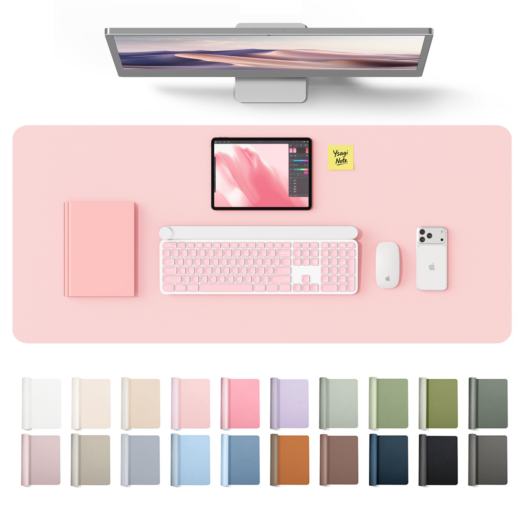 YSAGi Leather Desk Protector, Office Mat, Large Mouse Mat, Non-Slip PU Leather Blotter, Laptop Desk Mat, Waterproof Writing Pad for Office and Home(Light Pink, 42" x 17.2") Light Pink 42" x 17.2"