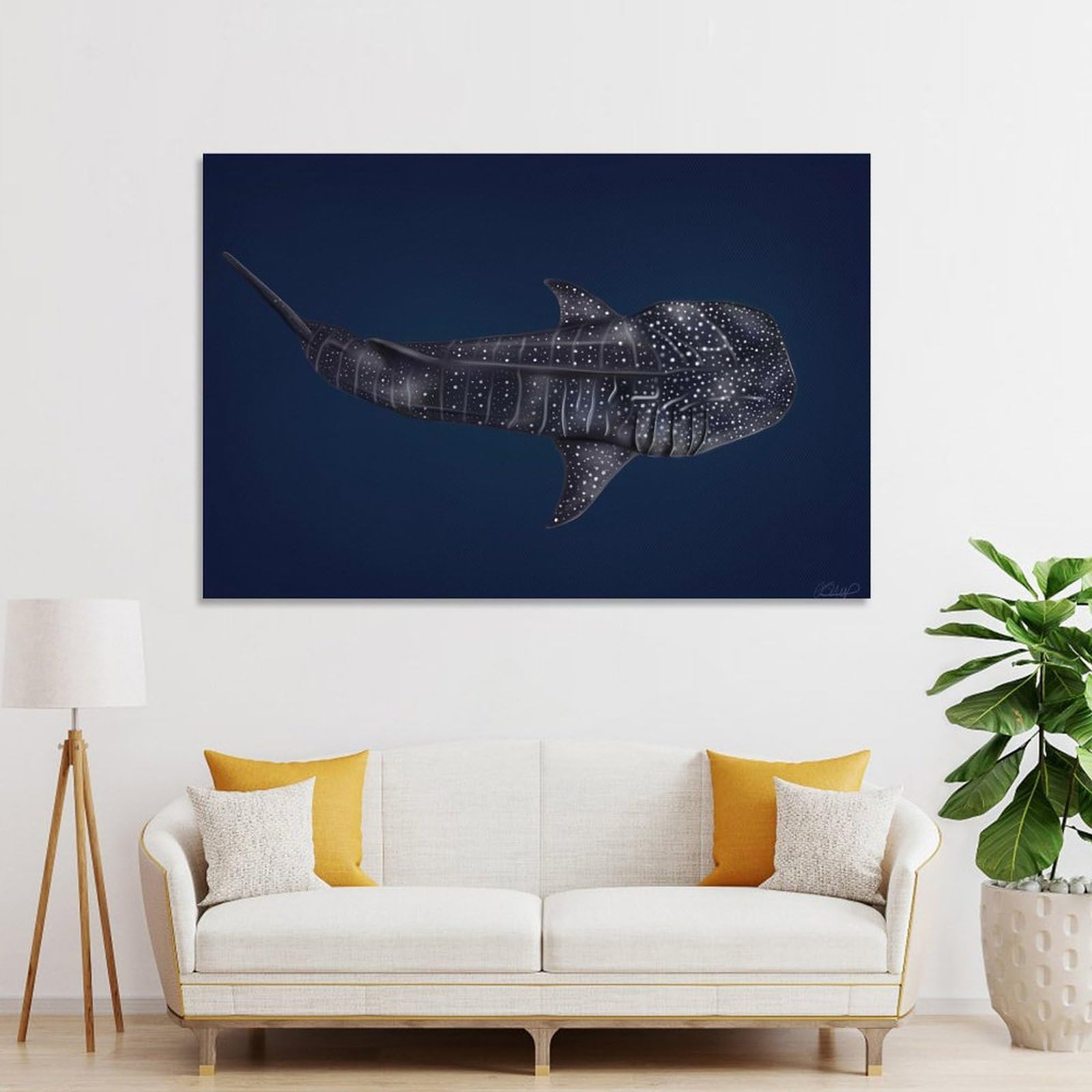 Junmoney Whale Shark Illustration Room Decor Wall Art, 20x30inch(50x75cm), for Bedroom, Guest Room Or Reading Nook, Home Artwork with A Soft Interior Feel