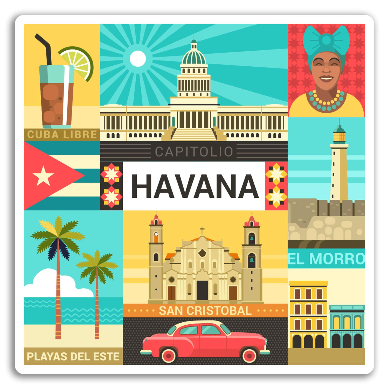 X 10cm Havana Vinyl Stickers Cuba Cool Travel Sticker