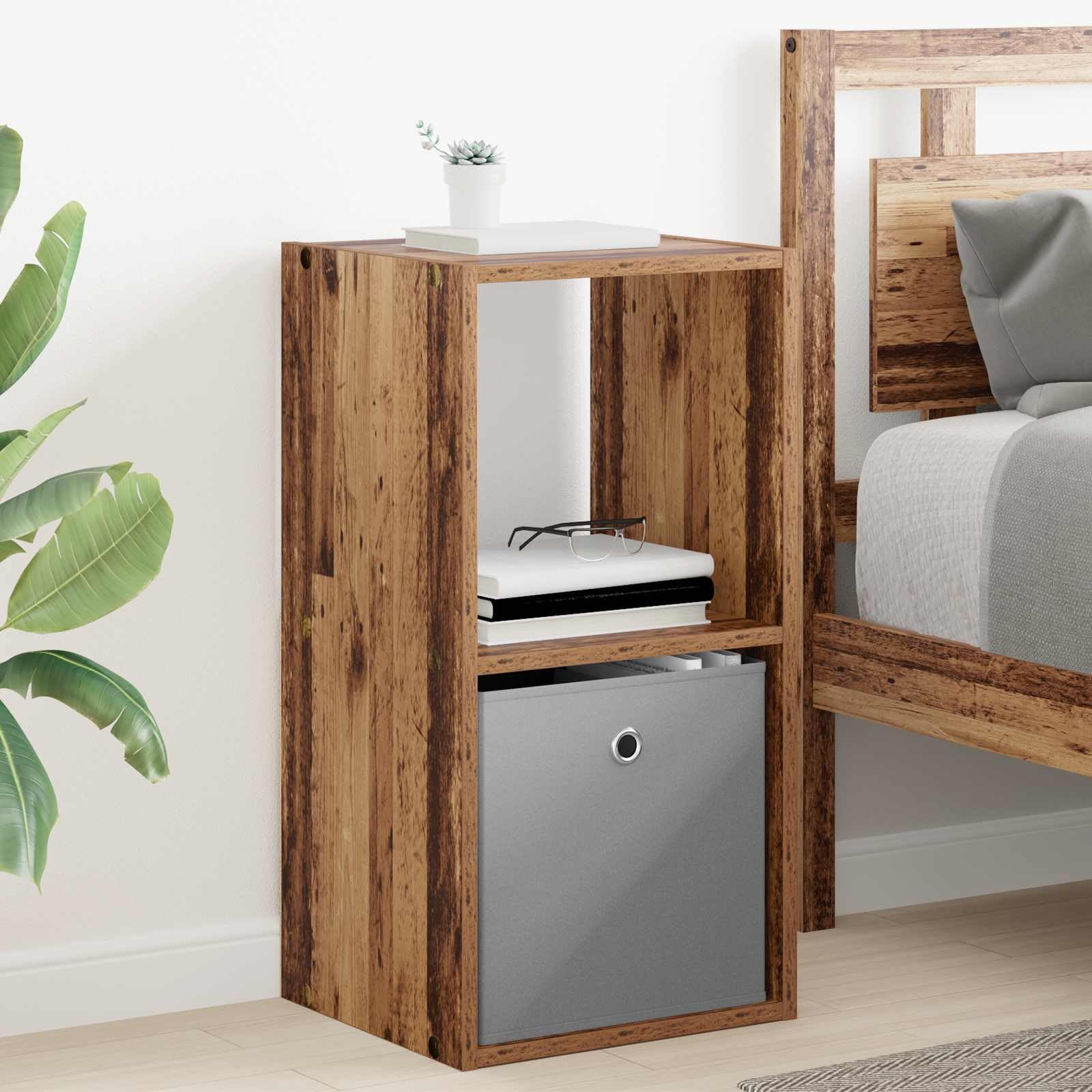 Table de chevet gain de place en bois vieilli avec espace de rangement pour petite chambre