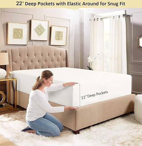 Miniatura 4 de Sábanas tamaño California King 100 % algodón orgánico de fibra larga de 800 hilos de algodón de fibra larga (California King-Sage) 4 piezas para