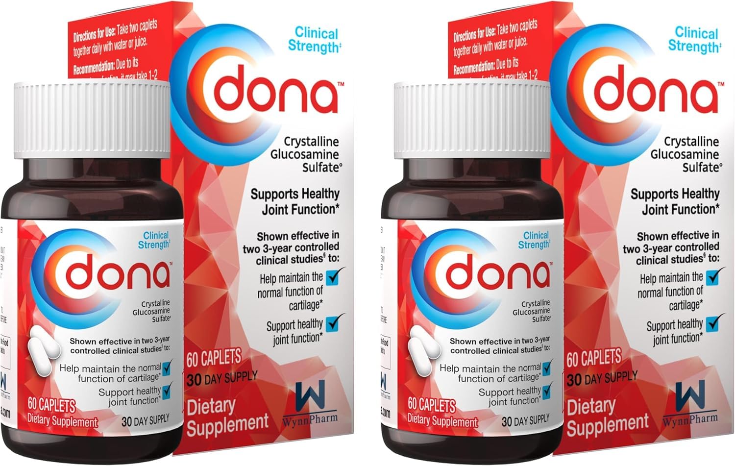 WynnPharm Dona Crystalline Glucosamine Sulfate, 750 Mg, Joint Supplement Pills for Knee Comfort & Joint Health Support, 750 Mg, 60 Count (2 Pack).