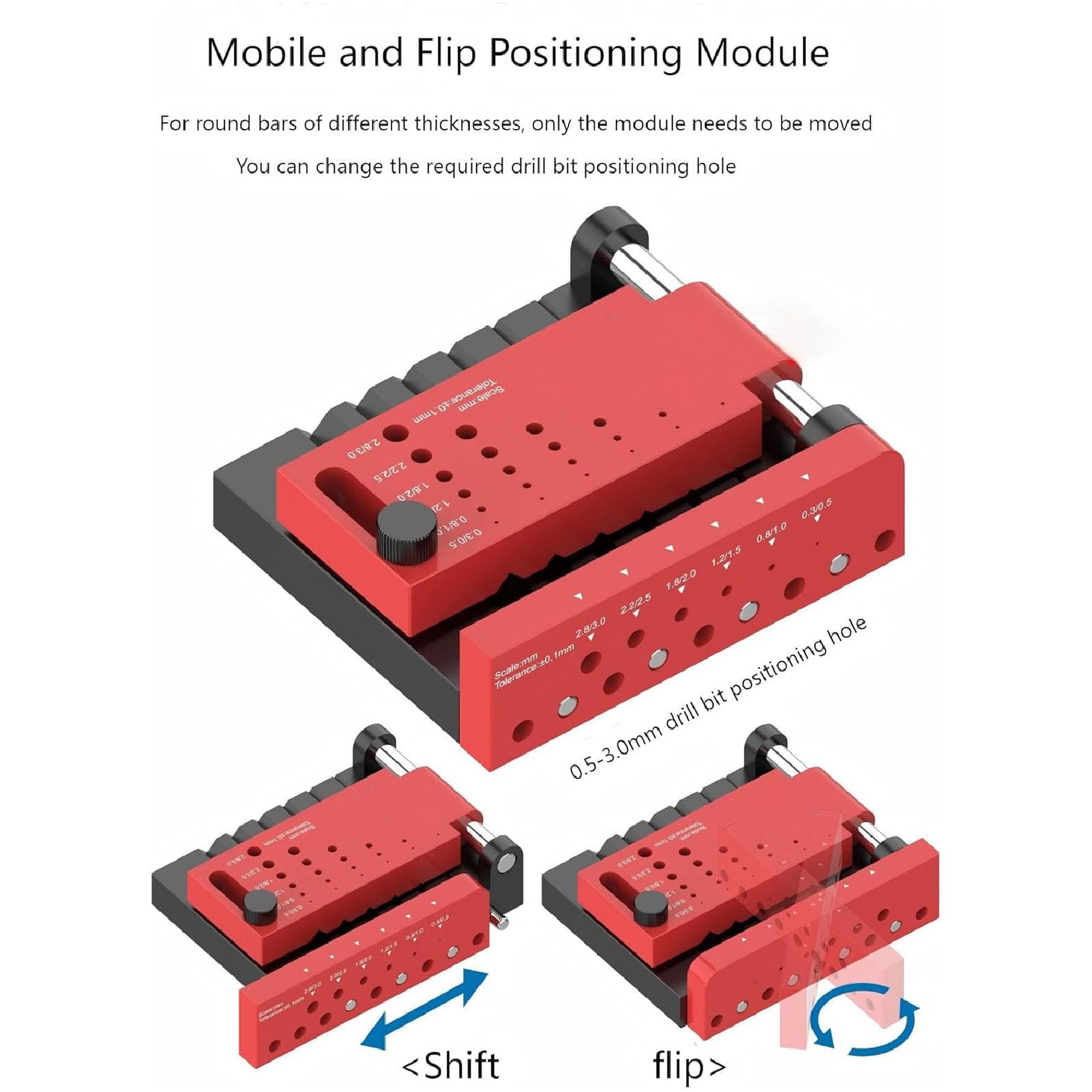 Fockety Localizzatore centrale per barre tonde, guida di foratura regolabile, posizionatore portatile per fori per strumenti di modellismo, modifica fai de te di figure